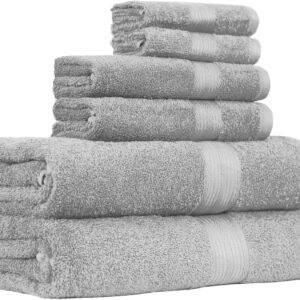 Amazon Basics 6-Piece Fade-Resistant 100% Cotton Towel Set for Bathroom, Soft and Absorbent, 2 Bath Towels, 2 Hand Towels, 2 Washcloths, Gray