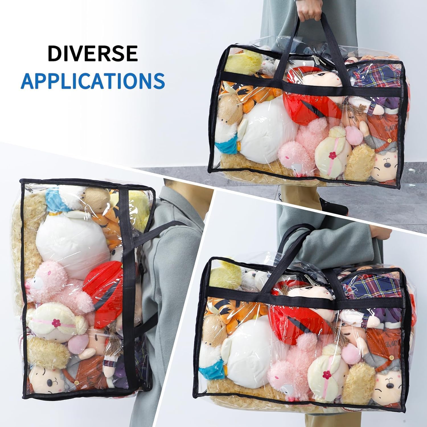 Storage Bag Zipper & Handles, Sturdy & Durable Cloth Storage Bags totes for storage Bins 60L Extra Large Plastic Moving Closet Organizer (4pcs) - Image 5