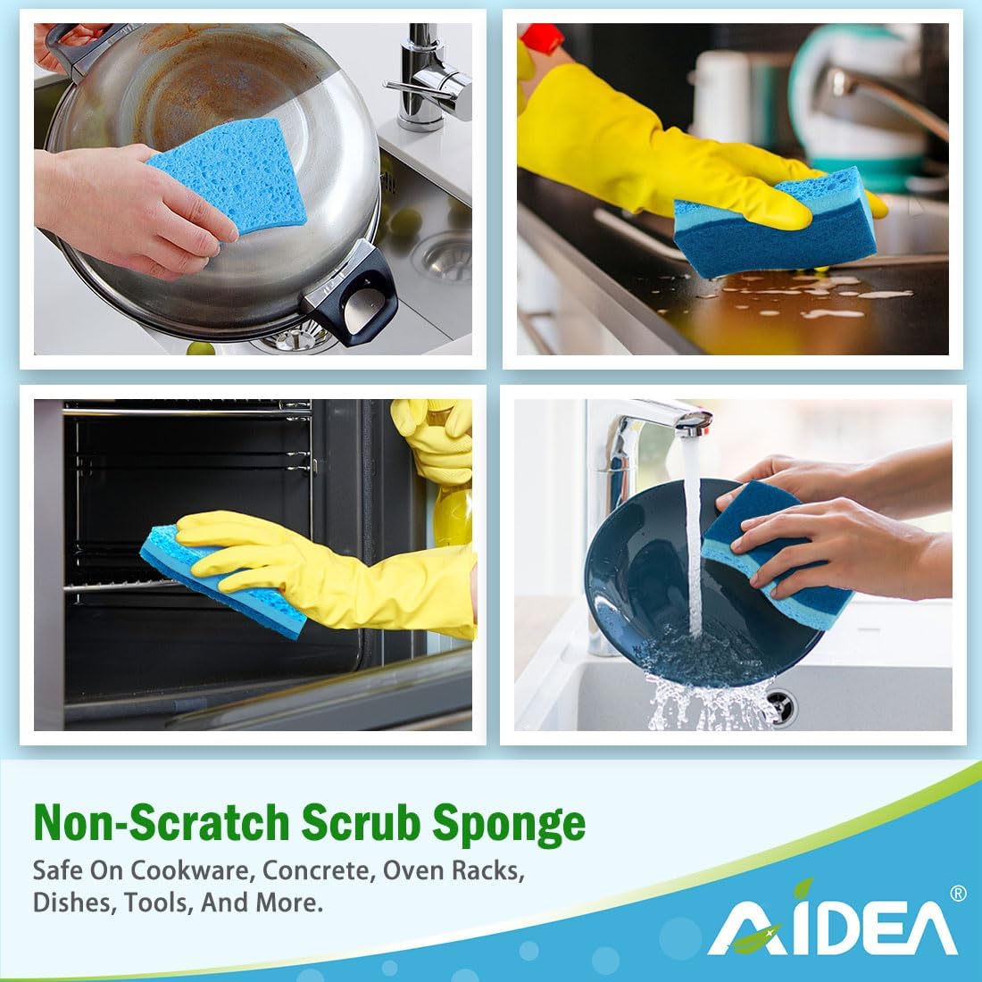 AIDEA Sponges Kitchen, Non-Scratch Scrub Sponge, 24Count, Sponges for Non-Stick Cookware, Kitchen Sponge for Dishes, Cleans Fast Without Scratching, Cleaning Power for Kitchen, Bathroom, Household - Image 5