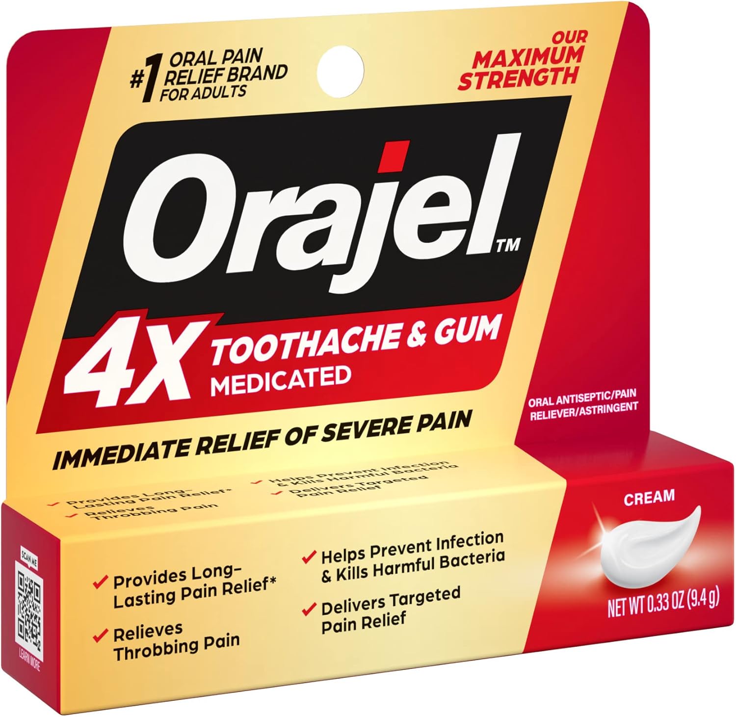 Orajel 4X for Toothache & Gum Pain: Severe Cream Tube 0.33oz- From Oral Pain Relief Brand - Image 12