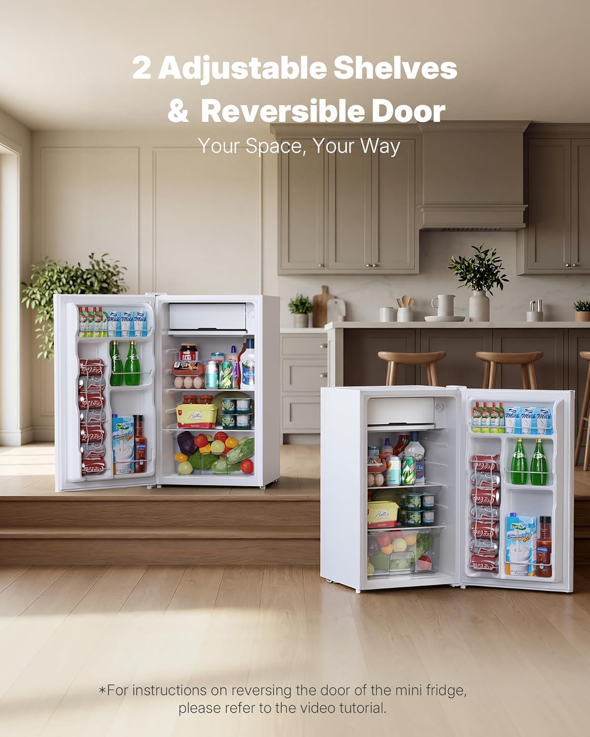 Upstreman 3.2 Cu.Ft Mini Fridge with Freezer, Single Door Mini Fridge, Dorm Fridge, Adjustable Thermostat, Mini Refrigerator for Dorm, Office, Bedroom, White-BR321 - Image 5