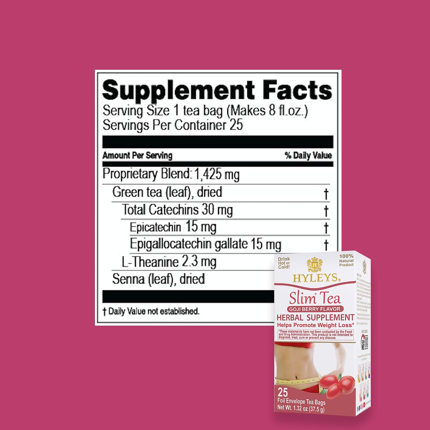HYLEYS Slim Tea Goji Berry Flavor - Weight Loss Herbal Supplement Cleanse and Detox - 25 Tea Bags (1 Pack) - Image 11