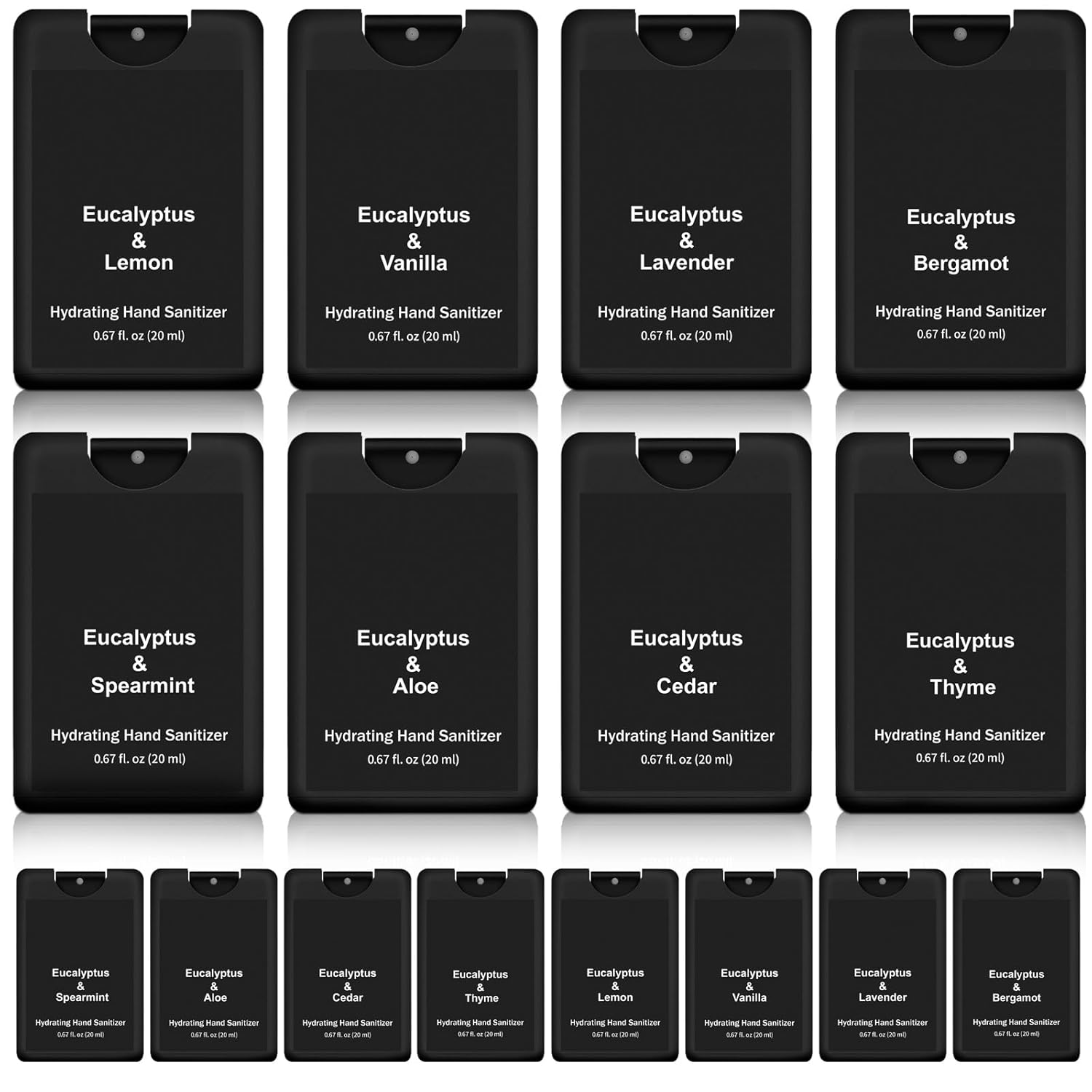 24 Pack Hand Sanitizer Spray Bulk Travel Size Hand Sanitizer Employee Coworker Team Teacher Appreciation Gift Mini Pocket Spray Gifts for Women Student School Outdoor(Black,Eucalyptus Style) - Image 2