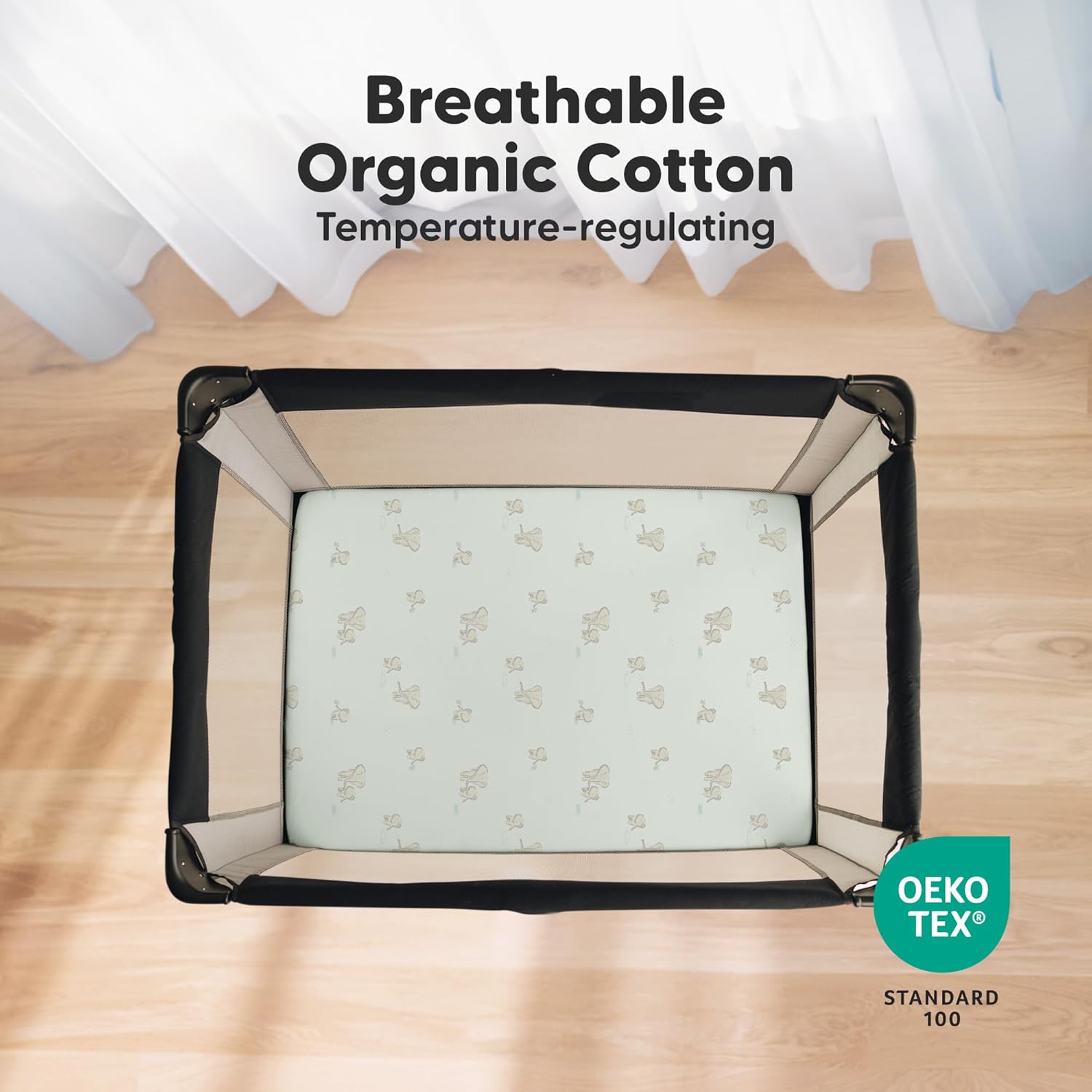 2-Pack Mini Crib Sheets Fitted - 38x26 Pack N Play Sheets for Pack and Play Mattress, Organic Cotton, Soft & Breathable Playard Bedding, Neutral Mini Toddler Bed Cover for Boys, Girls (Elly) - Image 3