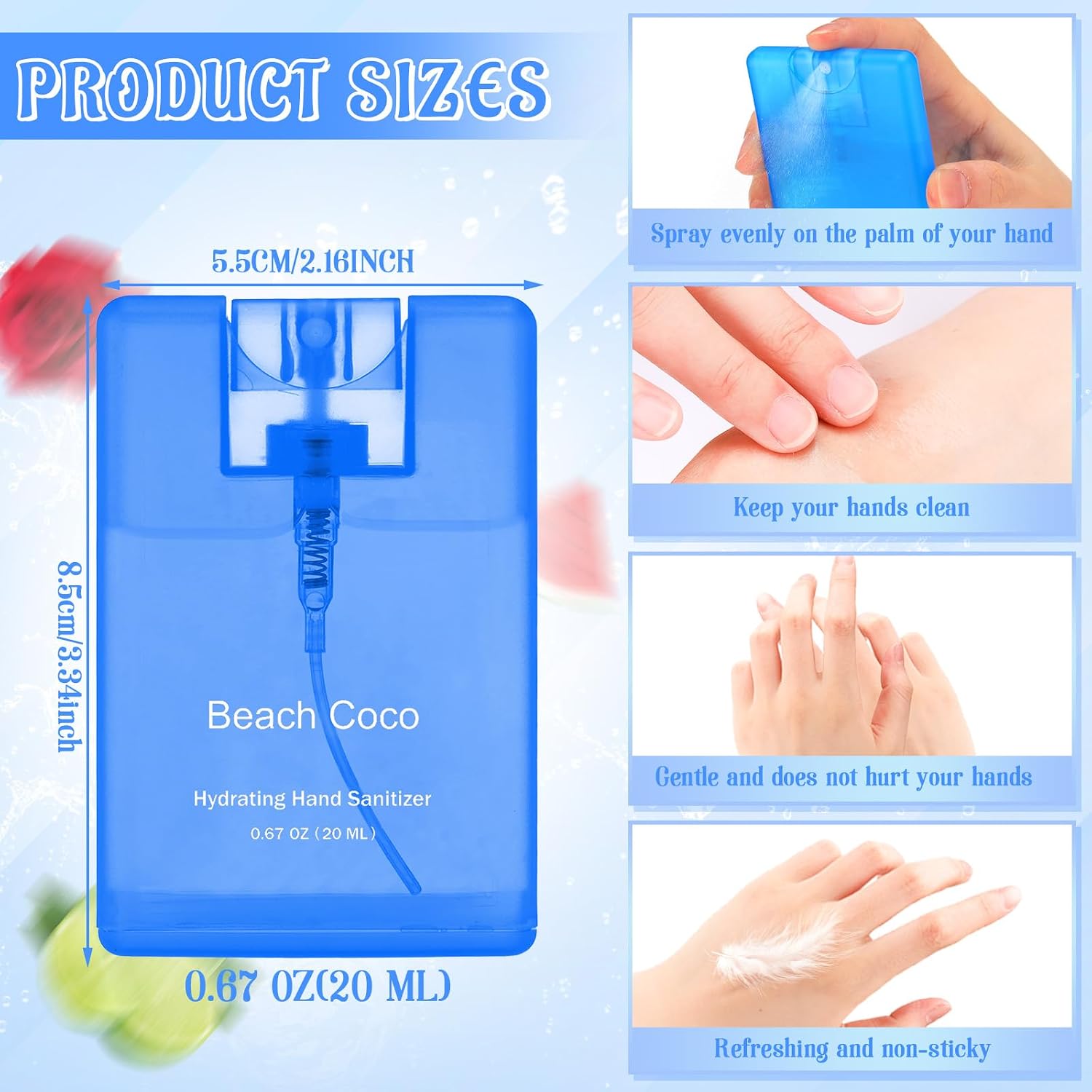 Set of 3 Power Mist Hydrating Hand Sanitizer Spray Bulk Travel Size Refreshing Hand Sanitizer 0.67 Fl. oz Compact Card Spray Bottle Rose Beach Cocoa Lemon Lime Scent for Daily Personal Use Gift - Image 3