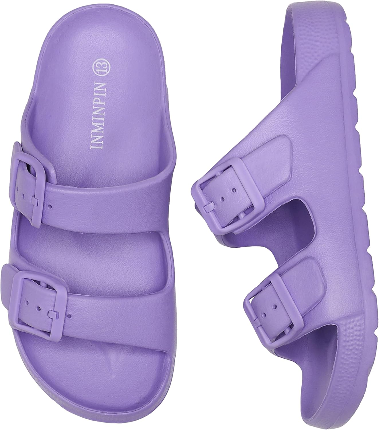 INMINPIN Boys Girls Double Buckle Slide Sandals Comfort Beach Pool Shower Slippers Adjustable Indoor Outdoor Little Kid/Big Kid - Image 6