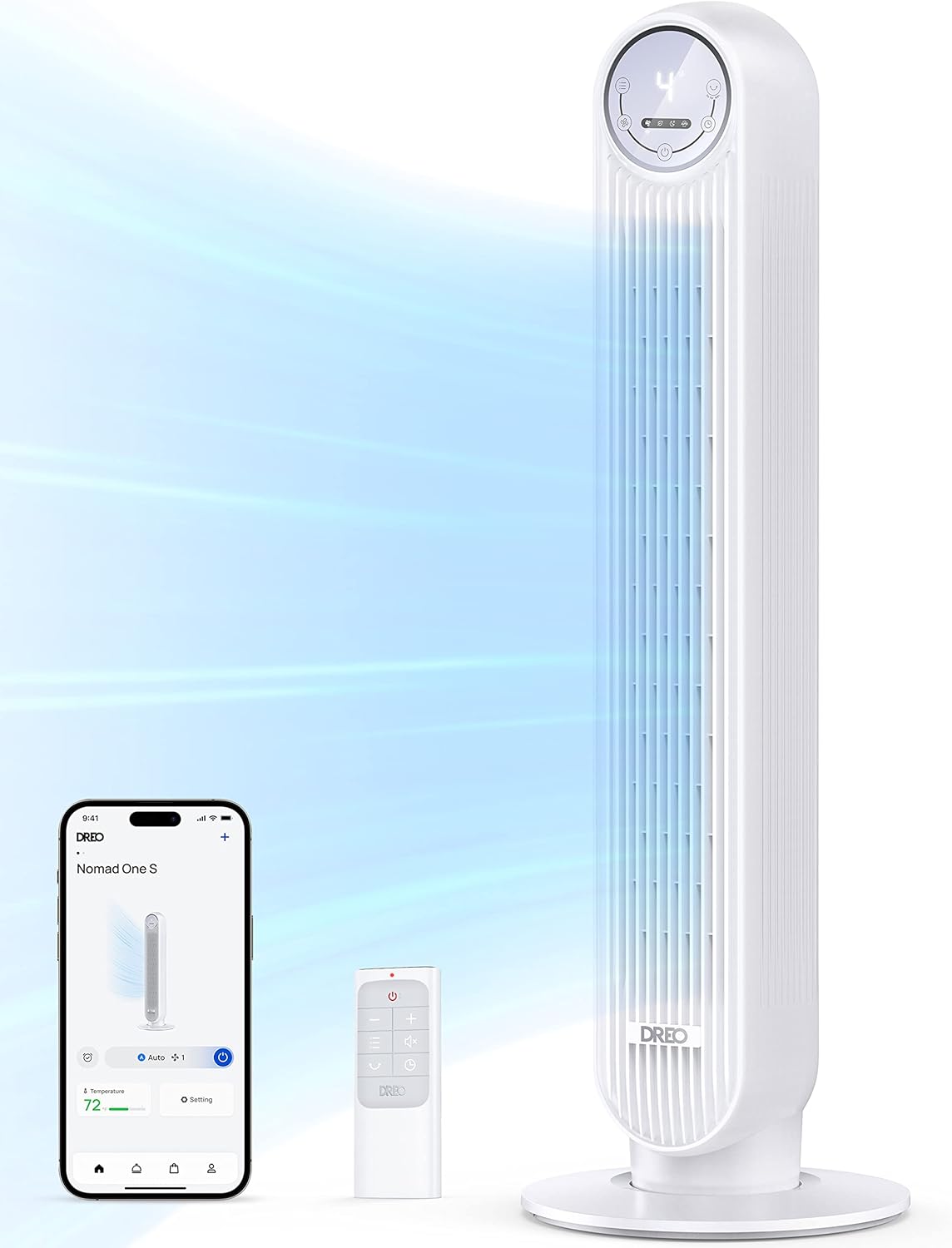 DREO Tower Fan for Bedroom, 25ft/s Smart Standing Fans, 90° Oscillating Floor Fan with 4 Modes, 4 Speeds, 8H Timer, 28dB, Bladeless, Remote, Works with WiFi Voice Control - Image 2
