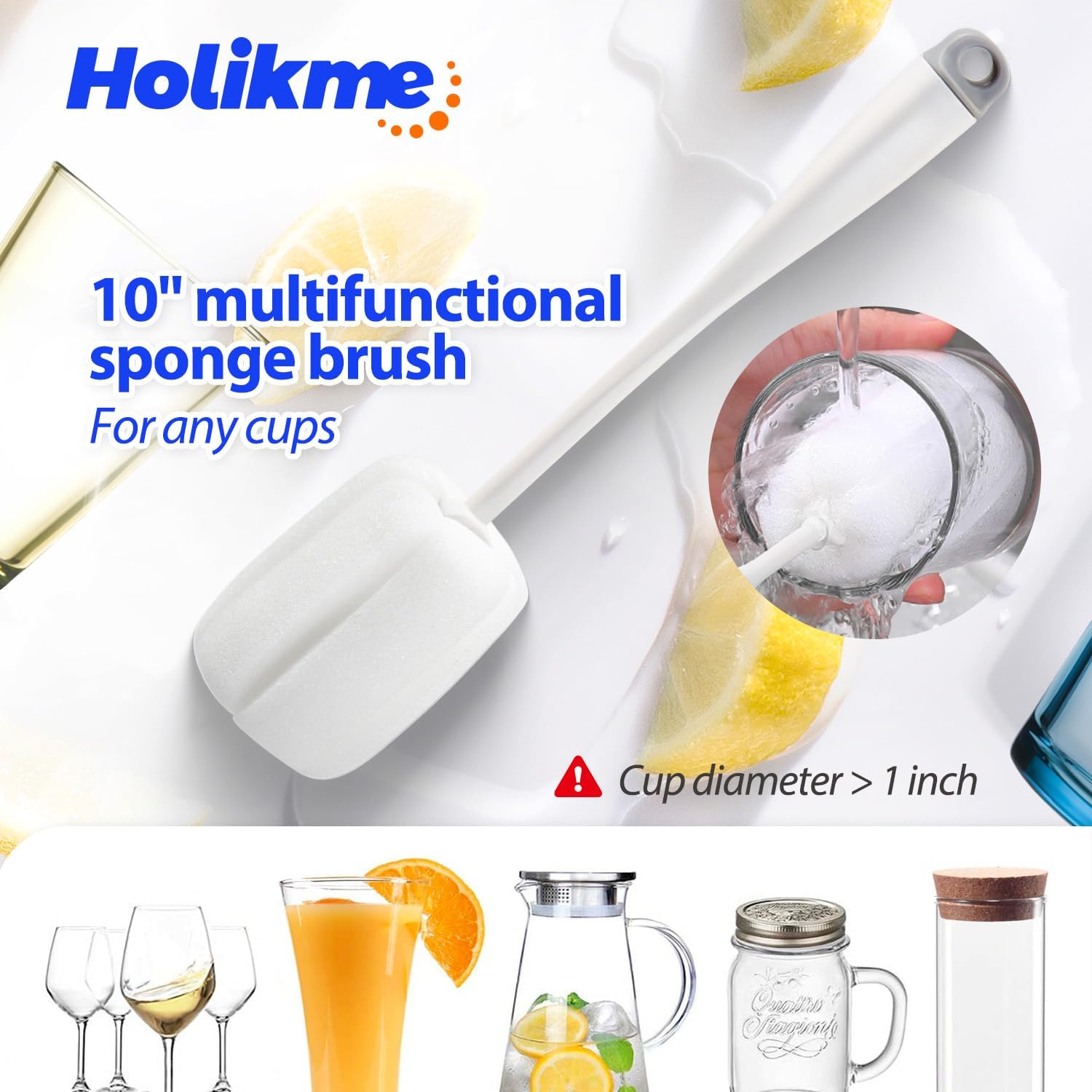 Holikme Bottle Brush Tube Cleaning Lab Set with Long Handle, Cup Cleaner for Washing Narrow Neck Beer Wine Decanter Pipes Lids Sinks Cap Covers, White - Image 5