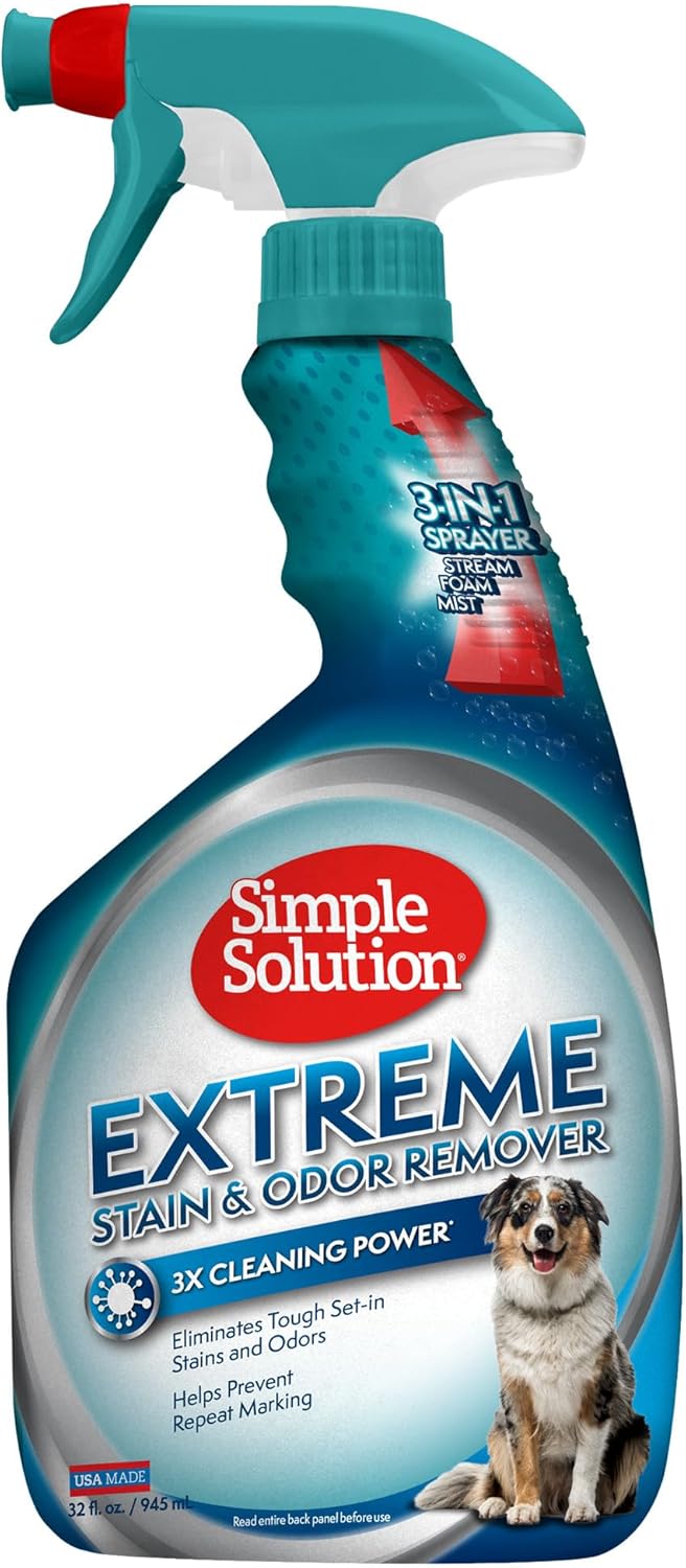 Simple Solution Extreme Pet Stain and Odor Eliminator Spray, Enzymatic Cleaner With 3X Pro-Bacteria Cleaning Power for Dogs & Cats, Strong Urine, Pee and Poop Smell Remover for Carpets & Floors, 32 oz - Image 2