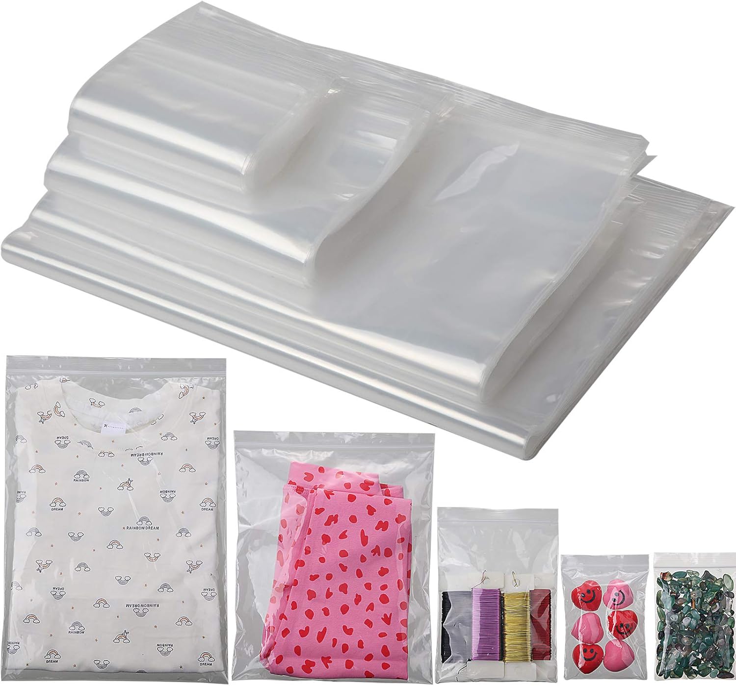 Zonon 4 Sizes 100 Pack Clear Reclosable Zipper Storage Bags 2 Mil Plastic Poly Bags Resealable Lock Seal Zipper for Jewelry, Daily Vitamin (5 x 3 Inch, 7 x 5 Inch, 10 x 8 Inch, 13 x 9 Inch) - Image 2