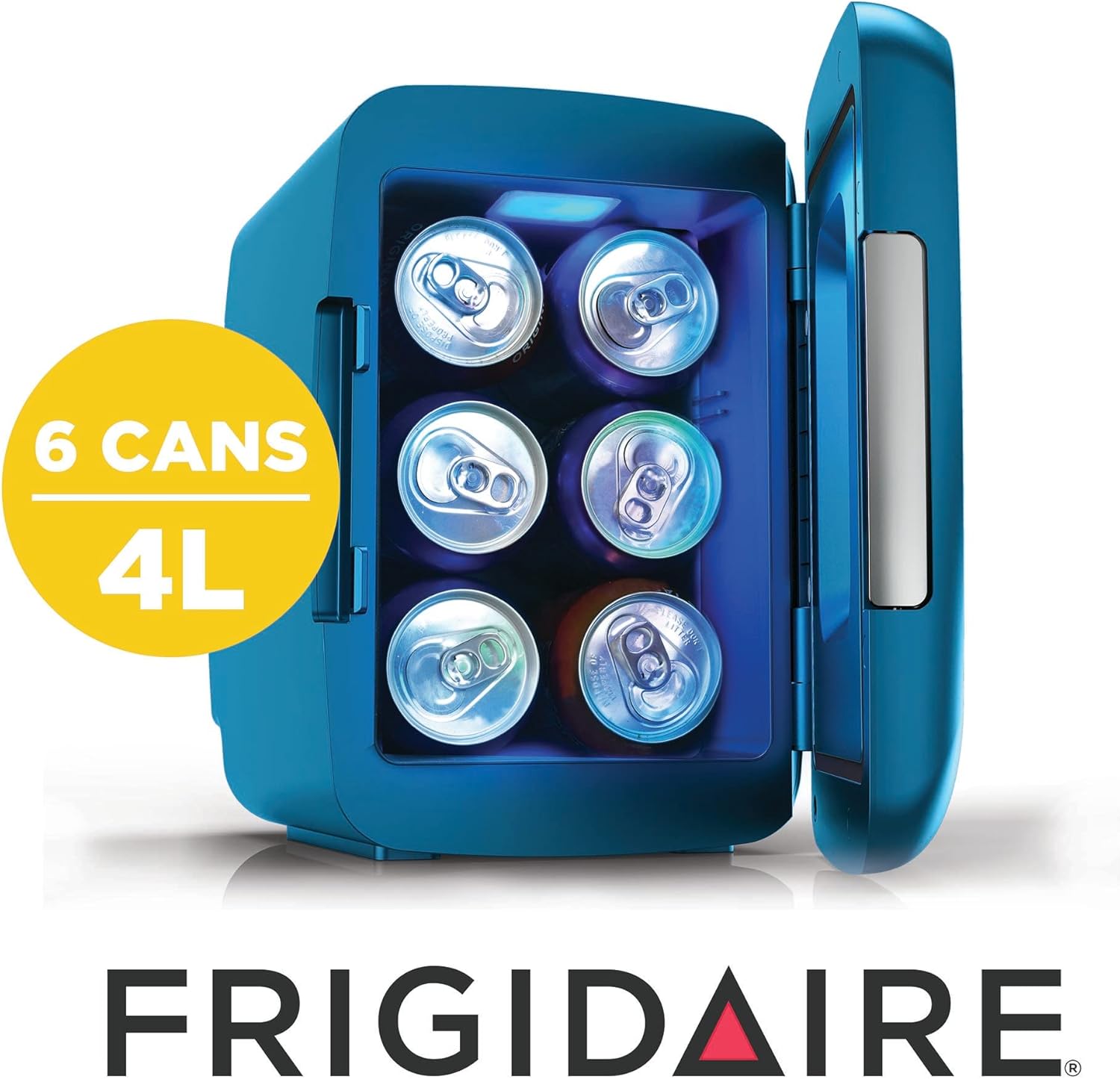 Frigidaire Gaming Light Up Mini Beverage Refrigerator, 6 can, 4 liters, Cooler with large see through door and LED lights Perfect for Gaming Experience, Home, Office, or Cars.12V Charger (Blue) - Image 4