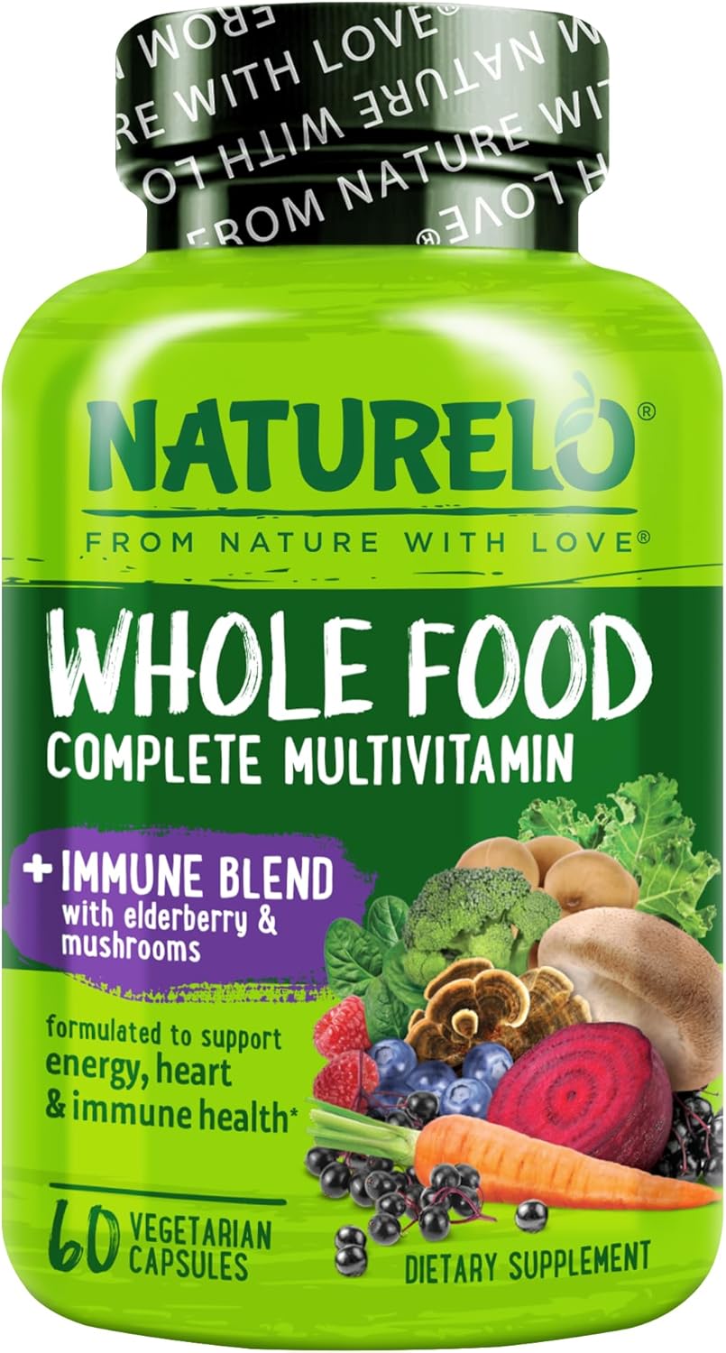 NATURELO Whole Food Multivitamin + Immune Blend with Elderberry & Mushrooms - Complete Multivitamin with Extra Immune Support - C, D3, Zinc, Elderberry, Reishi, Shitake - 60 Vegan Capsules - Image 2
