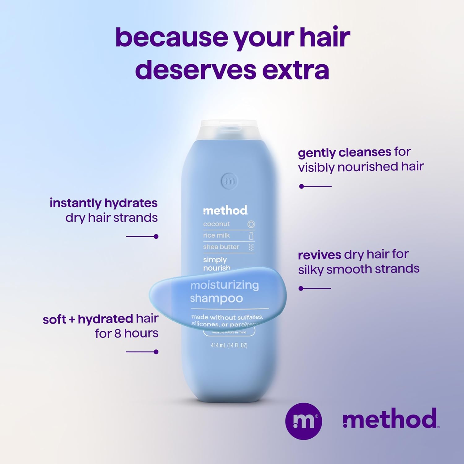 Method Moisturizing Shampoo, Simply Nourish - Hydrates and Revives Dry Hair, Safe for Color-Treated Hair – Sulfate Free and Cruelty Free - 14 oz - Image 5