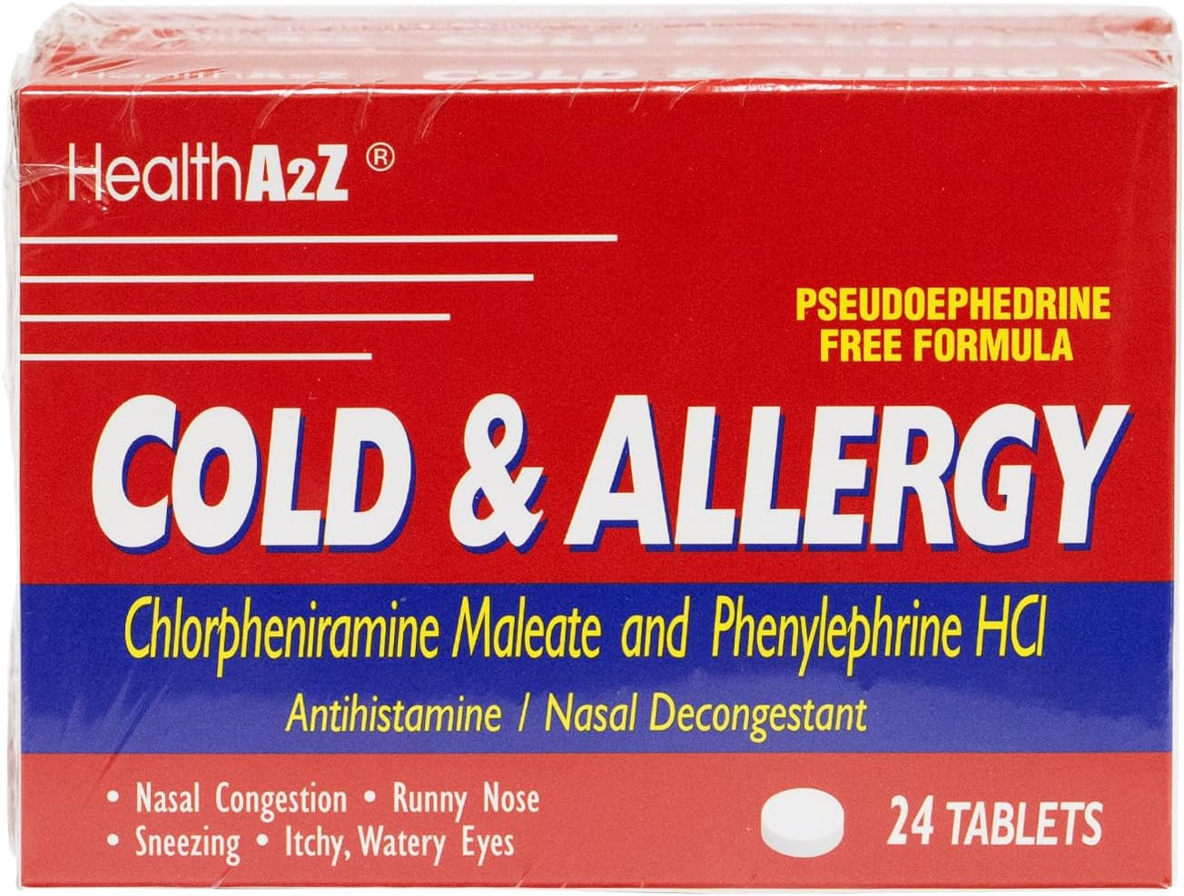 HealthA2Z Cold & Allergy Relief, Chlorpheniramine Maleate & Phenylephrine HCL, Dye Free, 24 Tablets x 3pack (72 Tablets) - Image 2