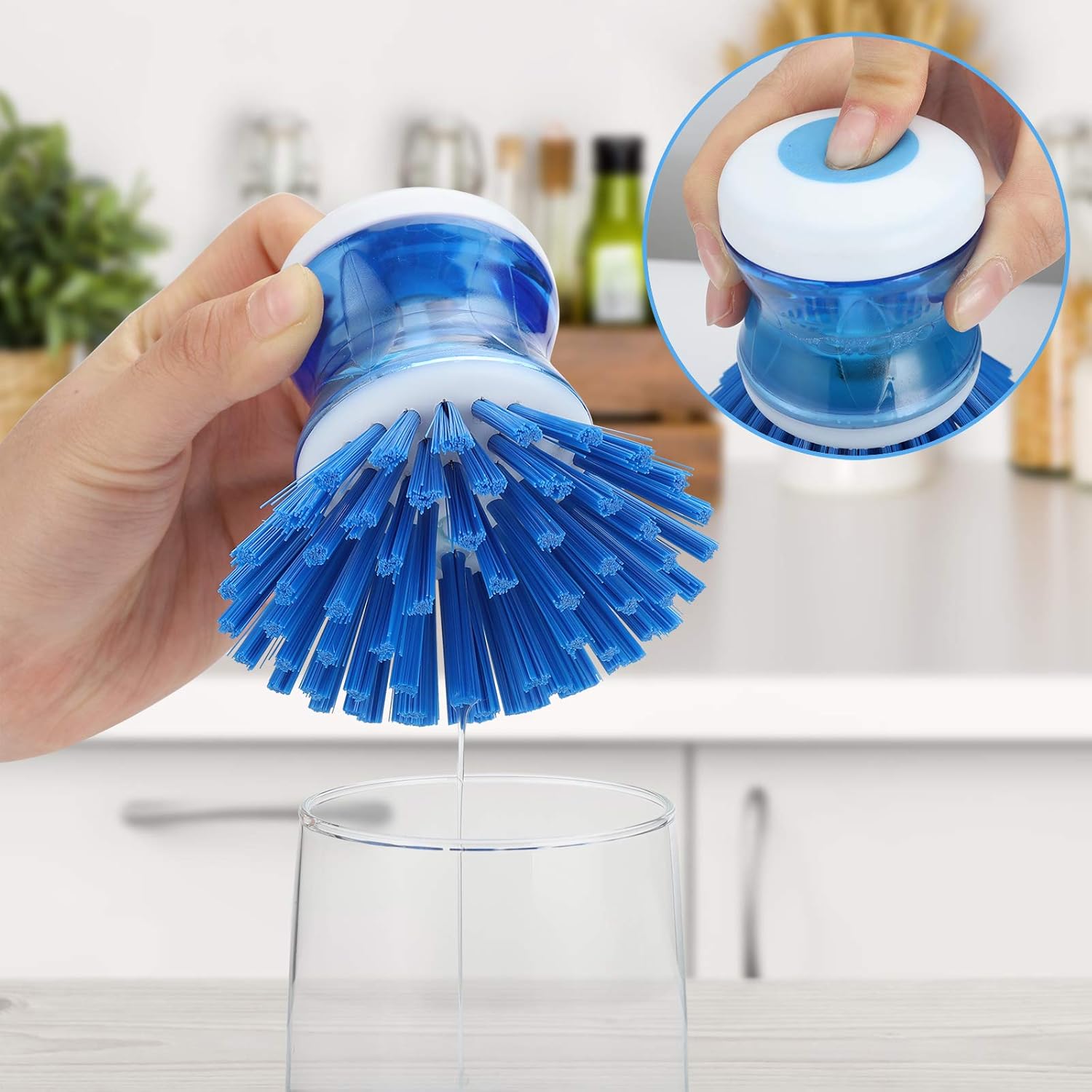 Dish Brush with Soap Dispenser, Stiff Bristles Dish Scrubber for Pots, Pans & Sink Cleaning, 2 Pack - Image 5