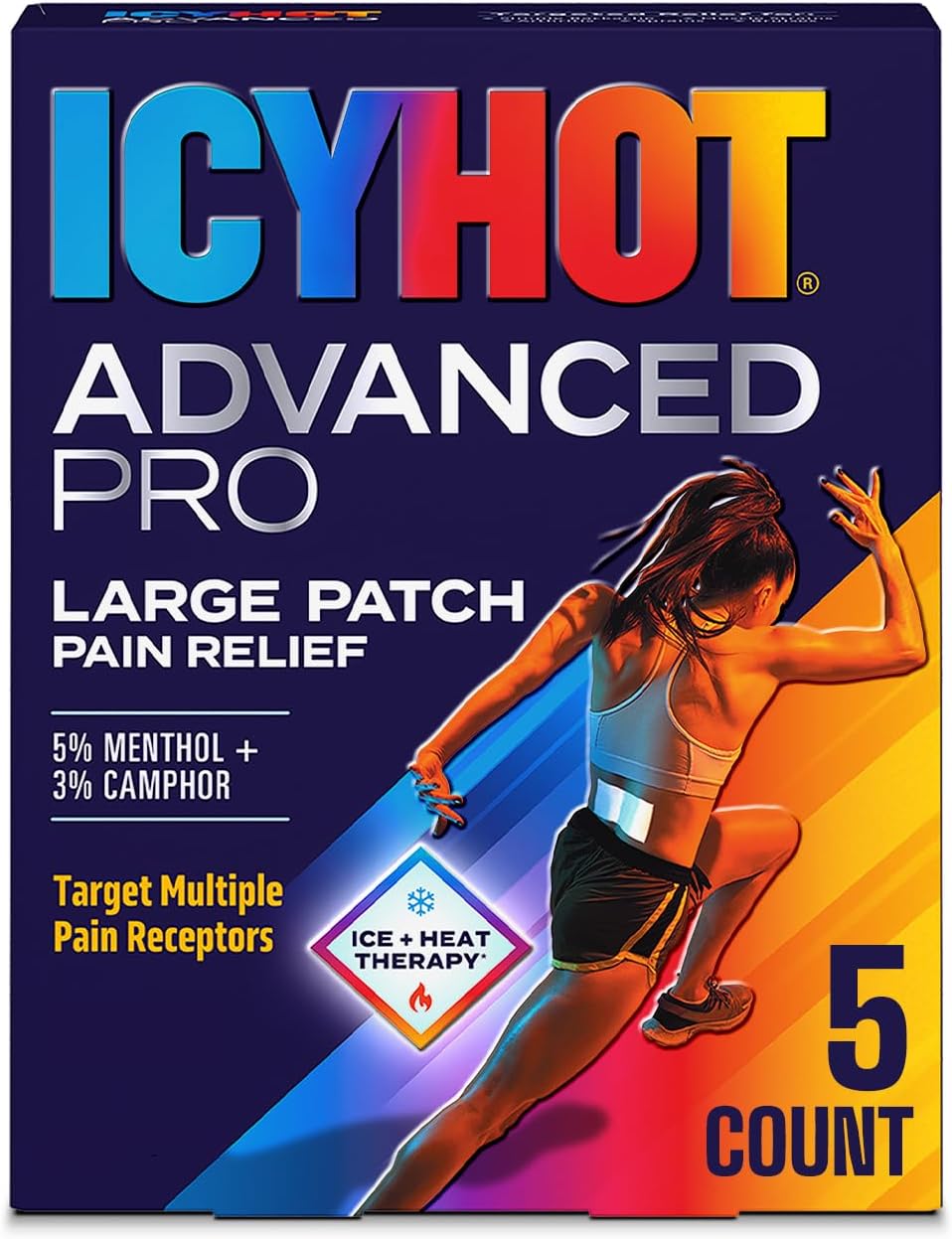Icy Hot Advanced PRO Pain Relief Patches, Extra Strength with Menthol 5% and Camphor 3%, Fabric Patch for Backaches, Neck, Shoulder, Knee, Elbow, Ankle and Leg, Muscle Strains and Arthritis, 5 ct. - Image 2