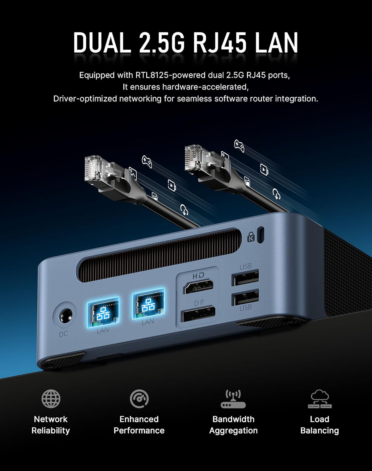 BOSGAME E5 Multi-Functional Mini PC, Ryzen 3 5300U 4C/8T, 11 Pro Dual LAN 2.5GbE Desktop Computers, 16GB DDR4 1TB PCIe SSD, Triple Displays 4K 60Hz, HDMI 2.0, DisplayPort, USB-C, Wi-Fi 5, BT 5.0 - Image 8