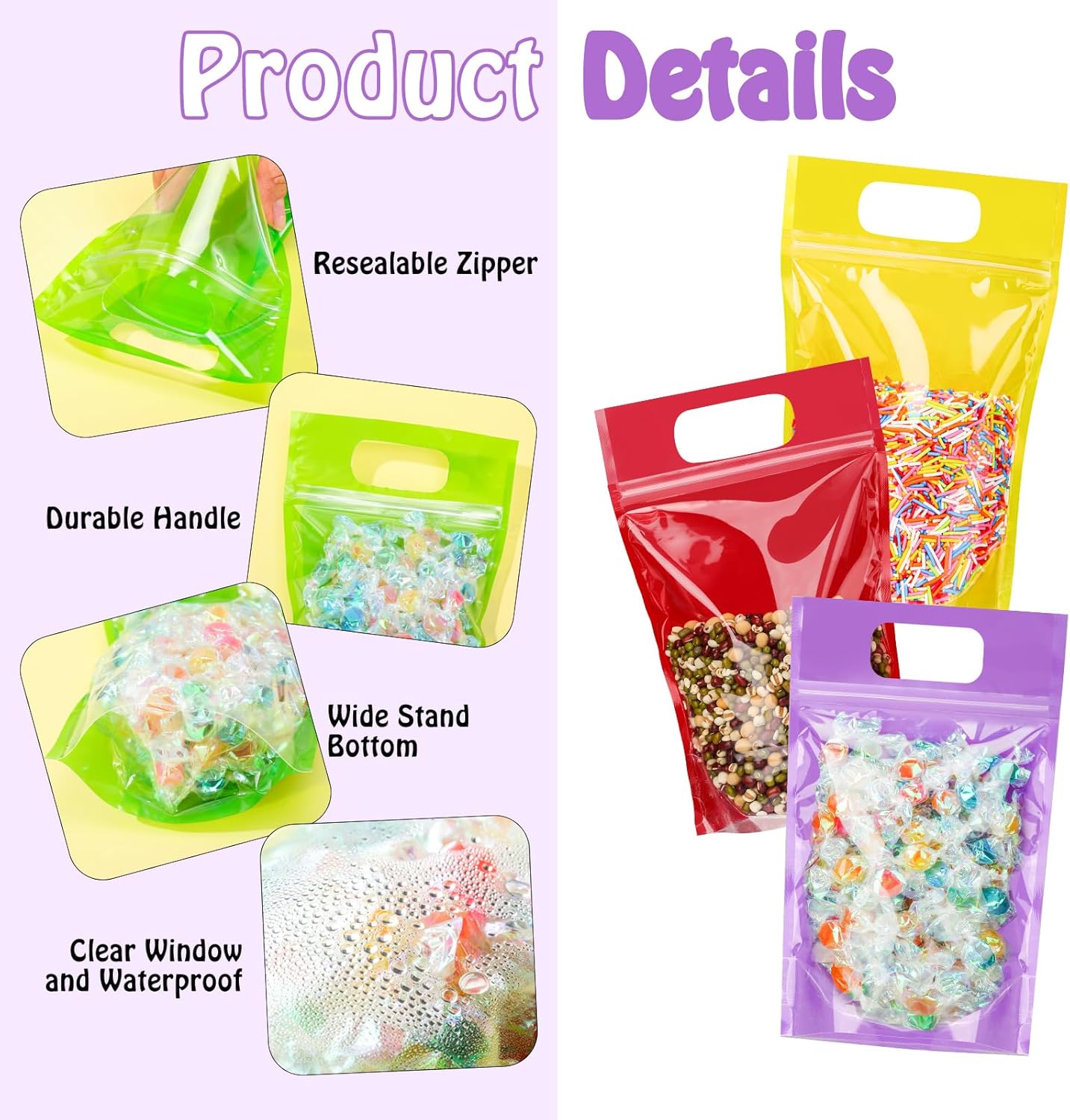 Sinload 120 Pcs Plastic Gift Bag Bulk Resealable Party Goodie Bag with Clear Window Color Favor Pouch with Handle for Home Birthday Wedding Party Candy Gift Wrap Supplies (Clear,4.7 x 7.9 Inch) - Image 7