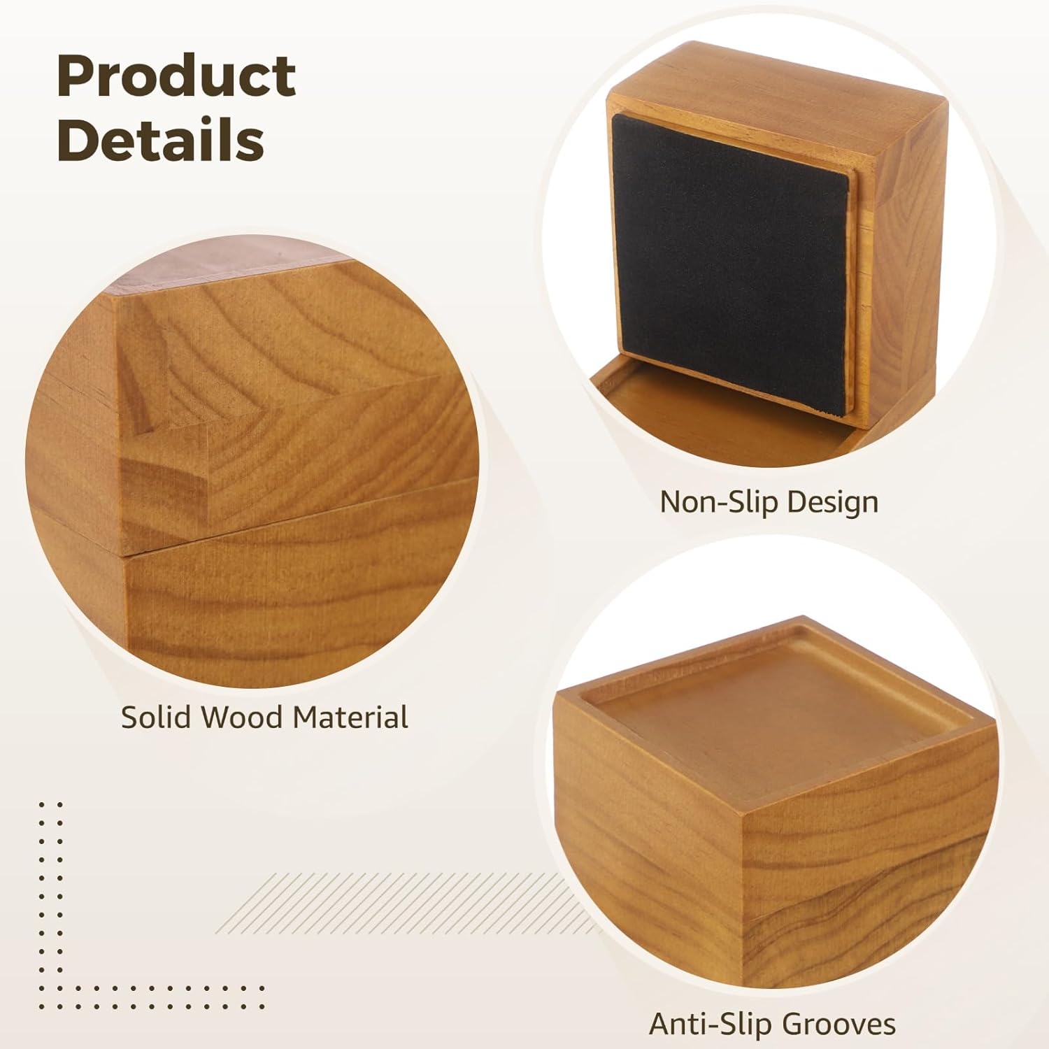 OMISTAR 8-Piece Solid Wood Furniture Risers, Vintage Brown Stackable Bed Lifters with 3.5" Non-Slip Recess, 4 x2 & 4 x 3 in Blocks for Sofas/Desks/Tables, Scratch & Moisture Resistant - Image 4