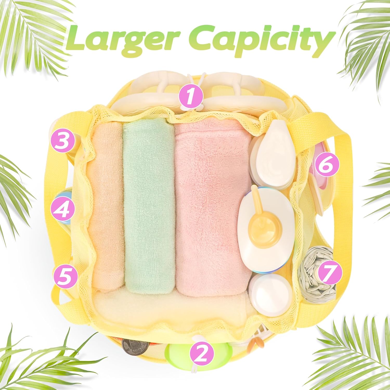 famichan Mesh Shower Caddy Portable with Drawstring, Dorm Room Essentials for College Students Girls & Boys, Large Shower Bag for Camping,Swimming,Gym,Travel,Bathroom - Yellow - Image 8