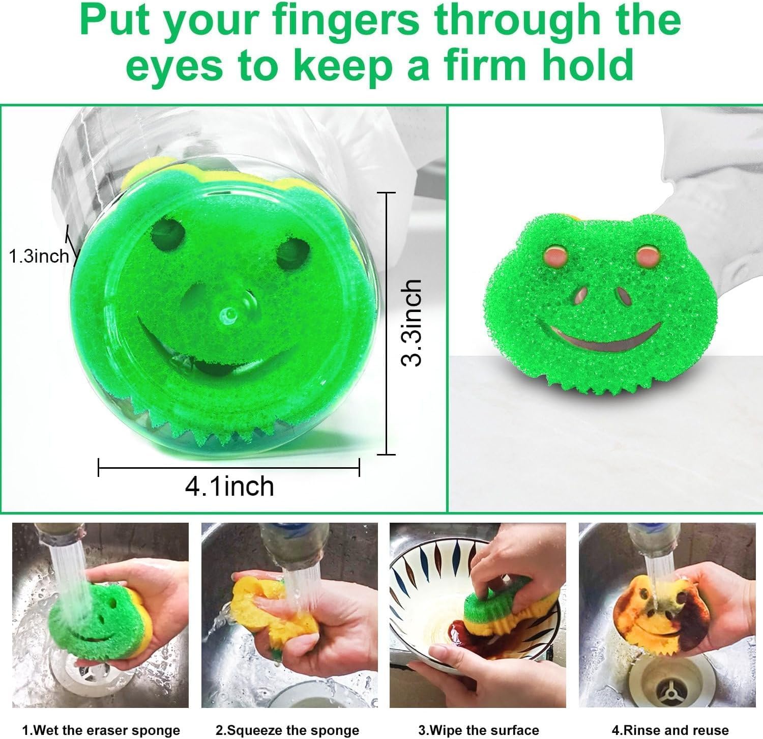 5 Pack Frog Dual-Sided Multi-Functional Scrub Sponge, Dual-Sided Temperature Controlled Kitchen Sponge for Dishes,Furniture,Scrub Sponges Household Cleaning Pads Bathroom Wall Cleaner - Image 4