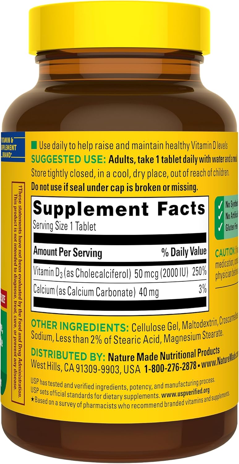 Nature Made Vitamin D3 2000 IU (50 mcg), Vitamin D Supplement for Bone, Teeth, Muscle and Immune Health Support, 220 Tablets, 220 Day Supply - Image 8