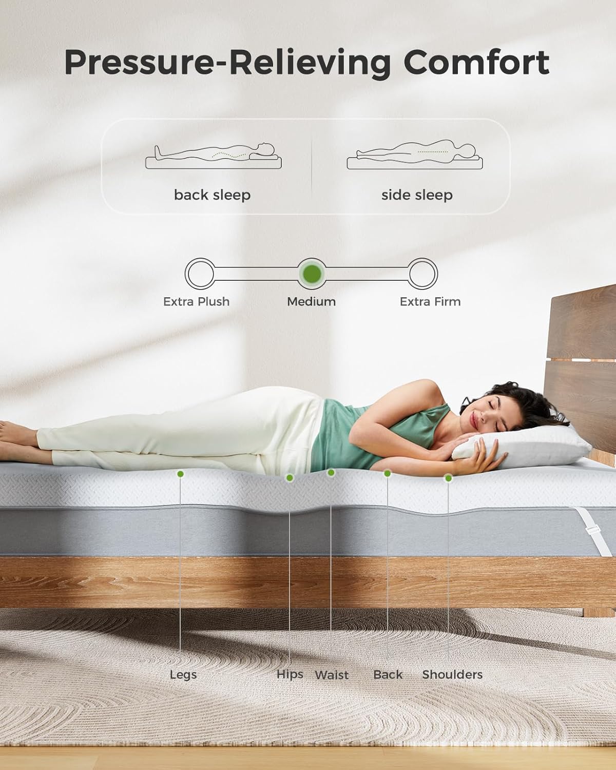 PERLECARE Twin XL Mattress Topper - 3 Inch Cooling Memory Foam Mattress Pad Made with CertiPUR-US® Certified Foam, Bed Topper with Bamboo Cover,Removable & Washable & Non-Slip - Image 2