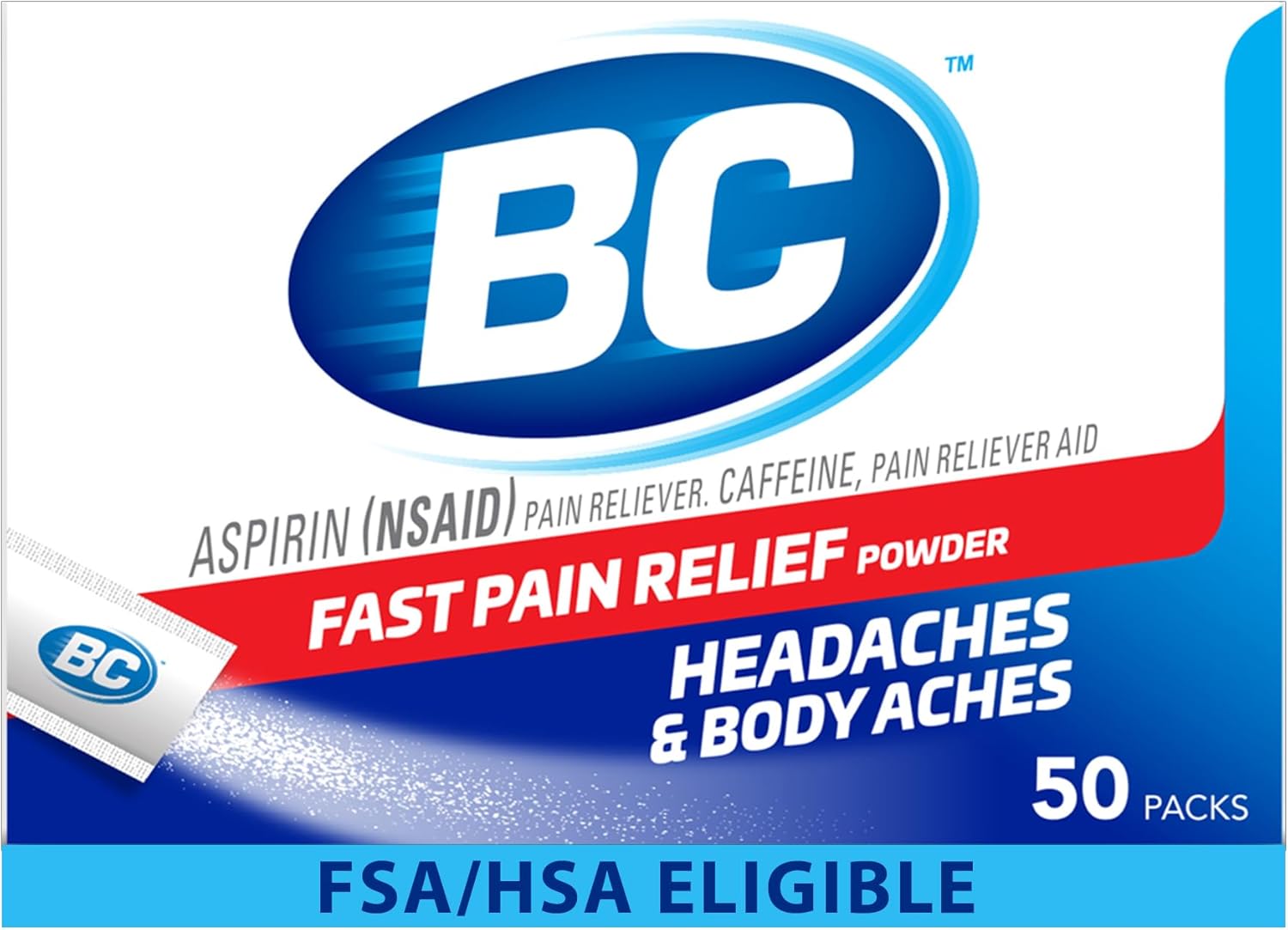 BC Original Headache Relief Powder, Dual-Action Aspirin & Caffeine Dissolve Packs, to Relieve Body Aches, Toothaches & Menstrual Cramps, 50 Count - Image 2