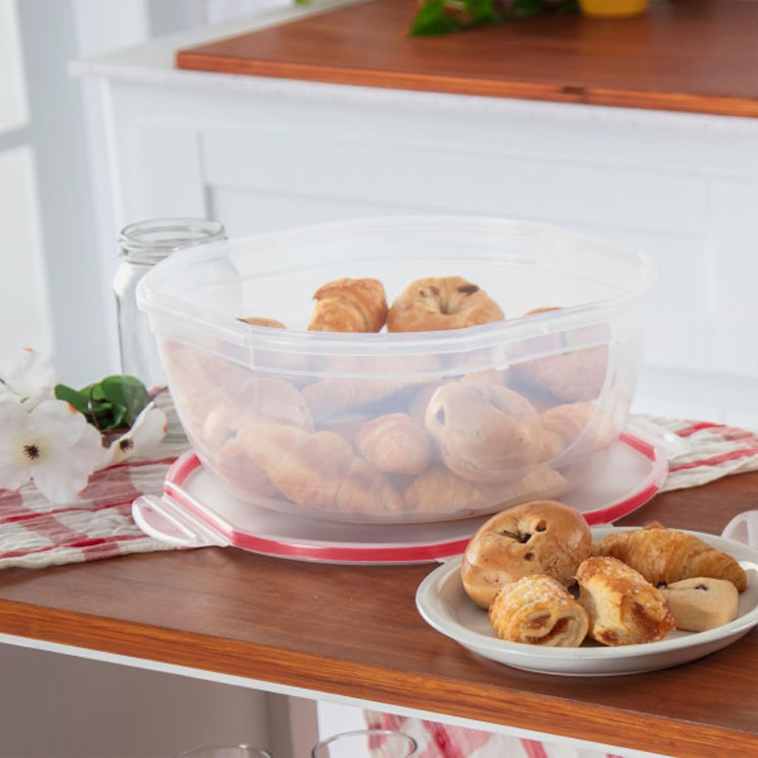 Sterilite Ultra-Seal 8.1 Qt Bowl, Large Airtight Food Storage Container, Latching Lid, Microwave and Dishwasher Safe, Clear With Red Gasket, 2-Pack - Image 5