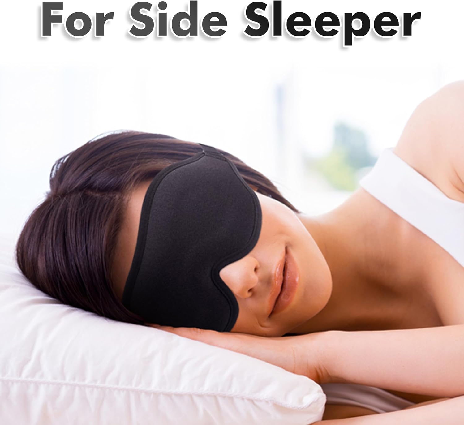Sleep Eye Mask for Men Women, Sleeping Mask for Side Sleeper, Travel Blackout Night Blindfold Eye Shade Cover with Adjustable Strap (Black) - Image 2