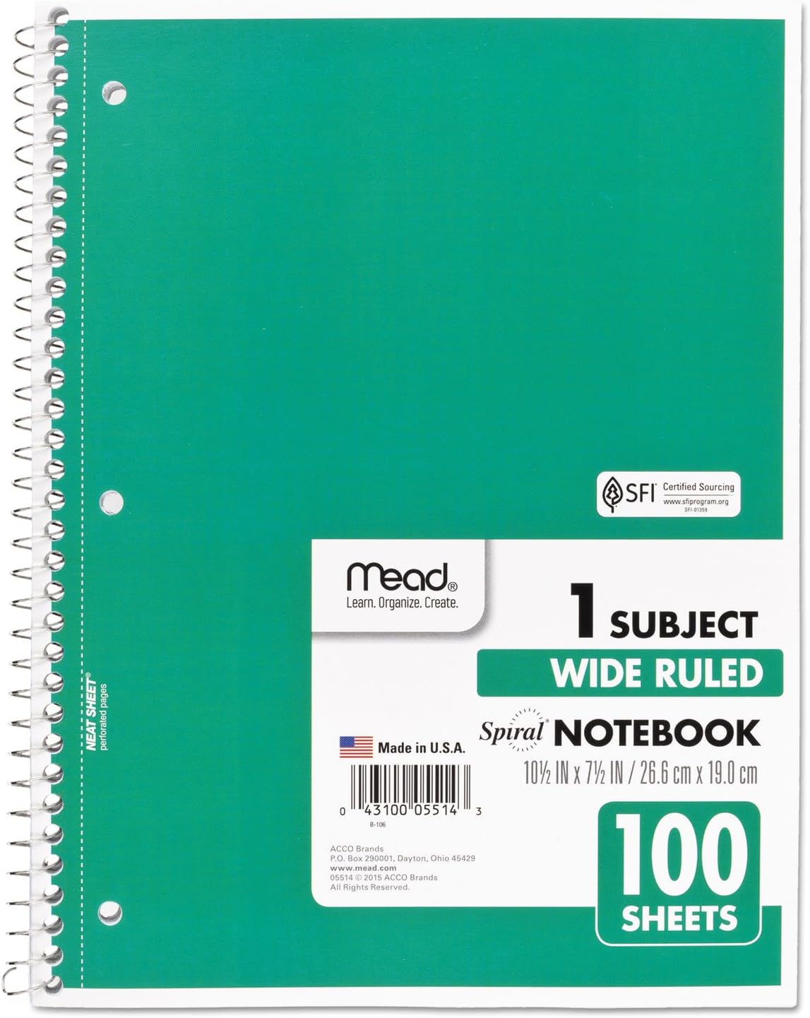 Mead Spiral Notebook, 1 Subject, Wide Ruled Paper, 100 Sheets, 10-1/2" x 8", Color Selected For You, 1 Count (05514) - Image 5