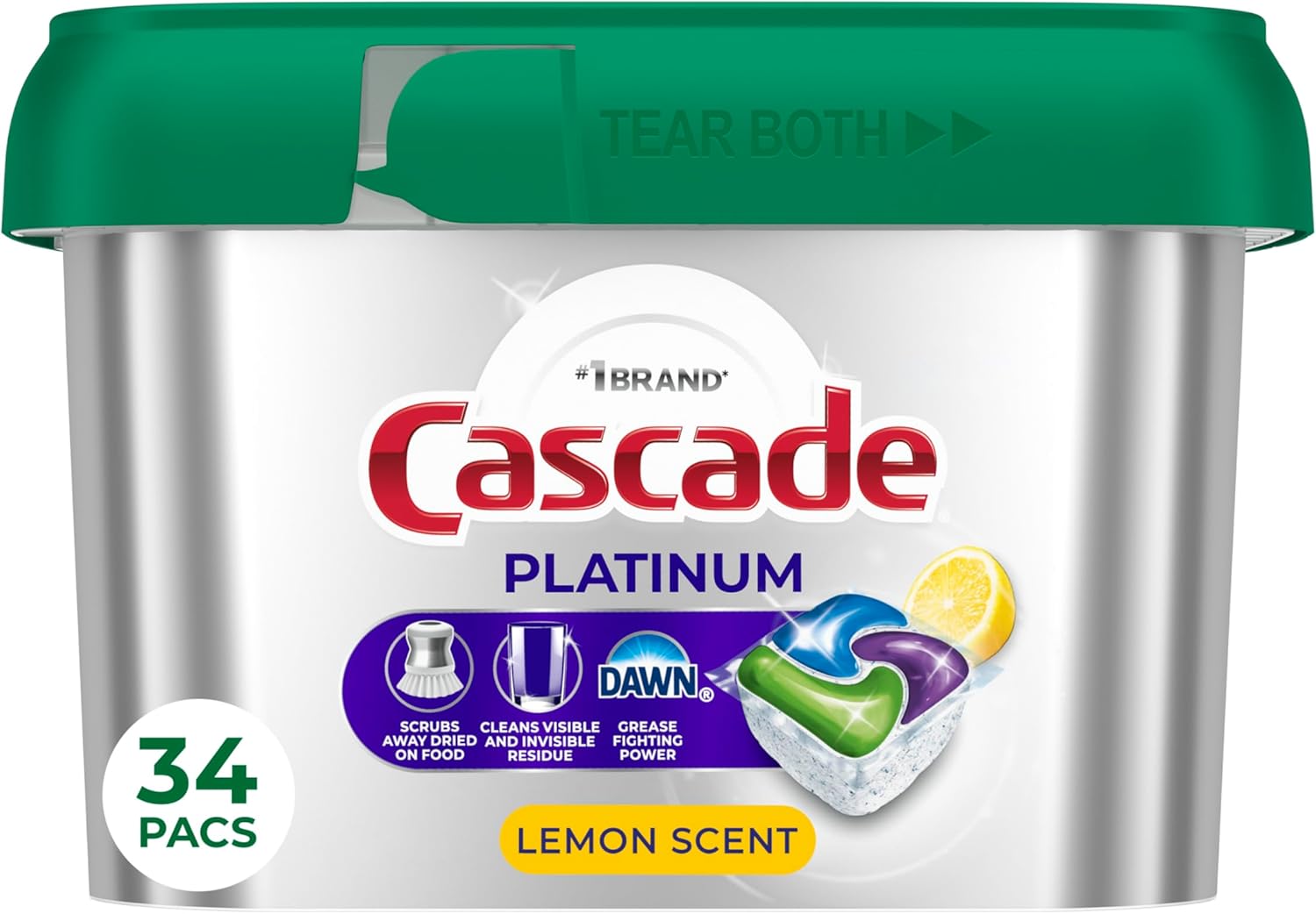 Cascade Platinum Dishwasher Pods, Dishwasher Detergent, Dish Detergent Soap, Lemon, 34 Count - Image 2