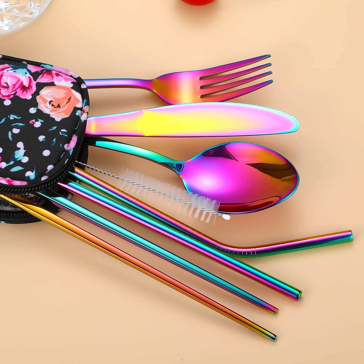 Travel Utensils,Reusable Silverware Set To Go Portable Cutlery Set with a Waterproof Carrying Case for Lunch Boxes Workplace Camping Picnic (Rainbow) - Image 8