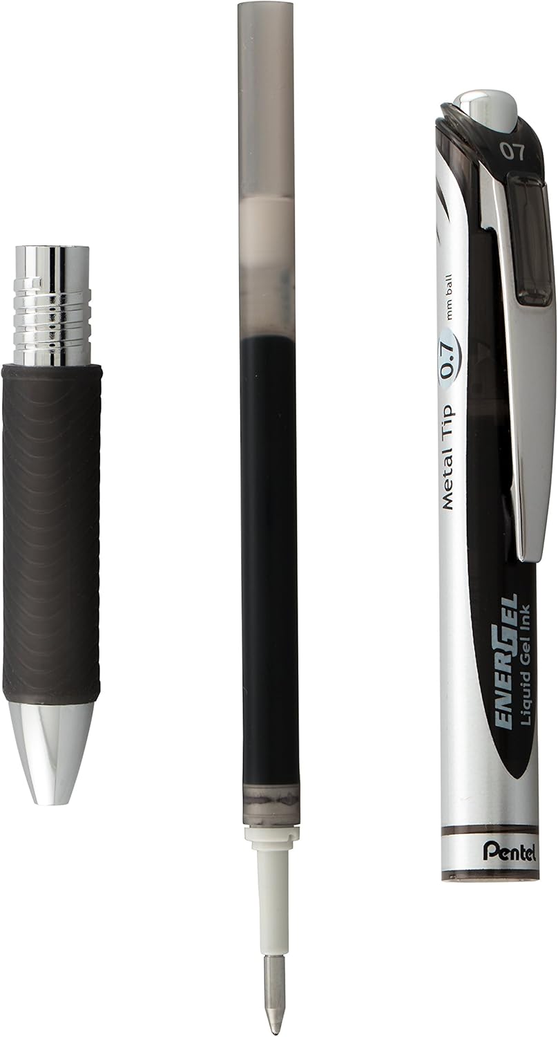 Pentel EnerGel RTX Retractable Liquid Gel Pen, (0.7mm), Medium Line, Metal Tip, Black Ink, Pack of 2 (BL77BP2A) - Image 6
