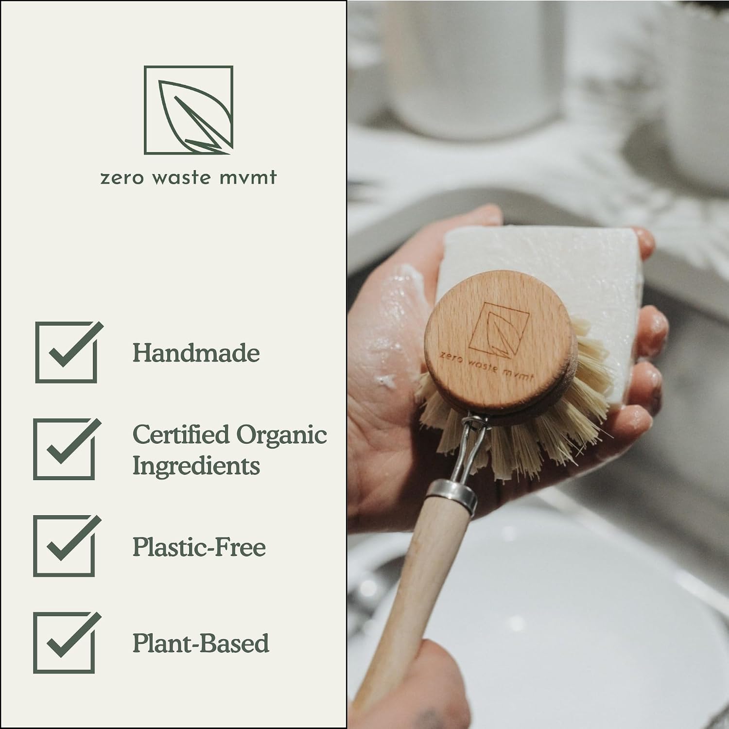 Solid Dish Soap Bar | Bergamot + Lime | Natural, Zero Waste Soap | Plastic-Free Dish Soap Block | USDA Certified Organic Ingredients | Vegan-Friendly Dish Soap, 5.5 oz. - Image 4
