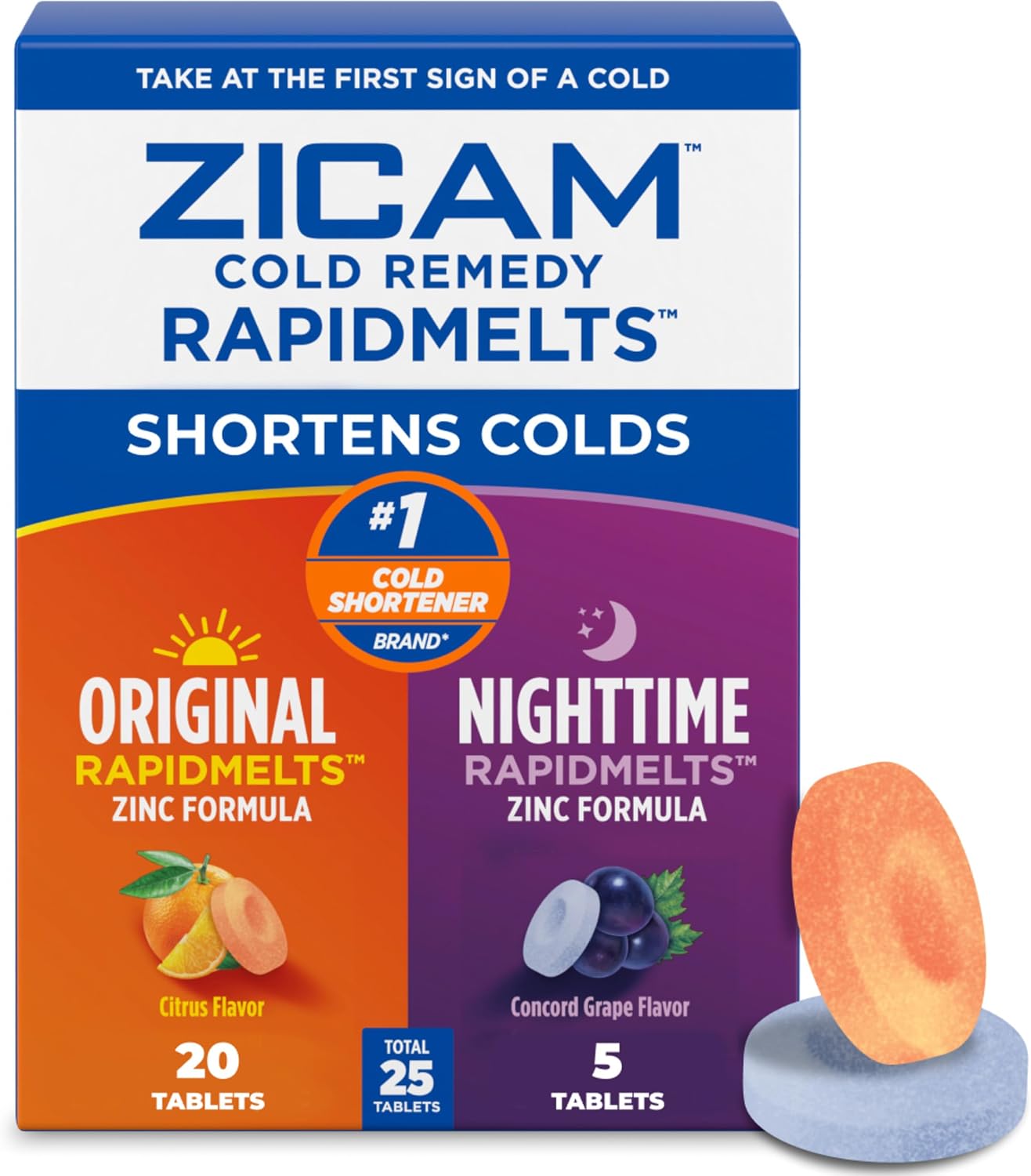 Zicam Cold Remedy Original + Nighttime RapidMelts Combo Pack, Non‑Drowsy Zinc Homeopathic Cold Shortening Relief for Nasal Congestion & Occasional Sleeplessness, Citrus & Grape, 25 Count - Image 2