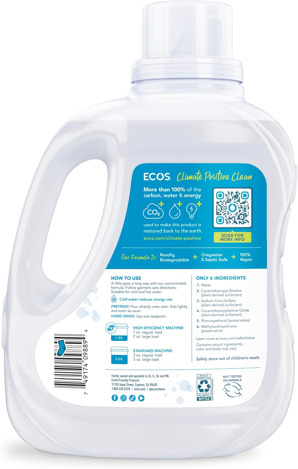 ECOS Laundry Detergent Liquid, 100 Loads - Dermatologist Tested Laundry Soap - Hypoallergenic, EPA Safer Choice Certified, Plant-Powered - Free & Clear, 100 Fl Oz - Image 3