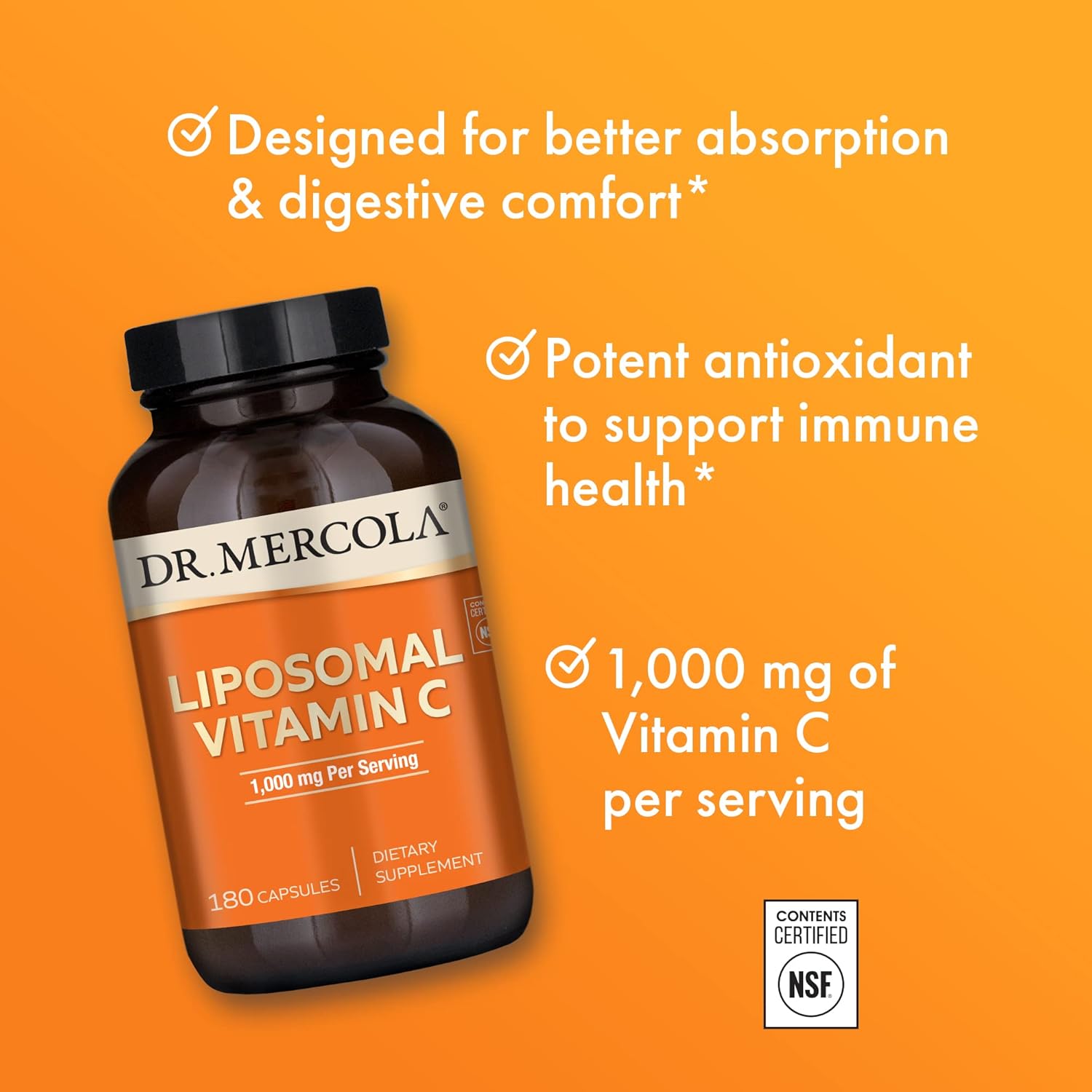 Dr. Mercola Liposomal Vitamin C - Brain, Heart, Eye & Immune Support - Provides 1,000 mg of Bioavailable Vitamin C - Non-GMO, Gluten-Free & Soy-Free - 180 Capsules (90 Servings) - Image 5