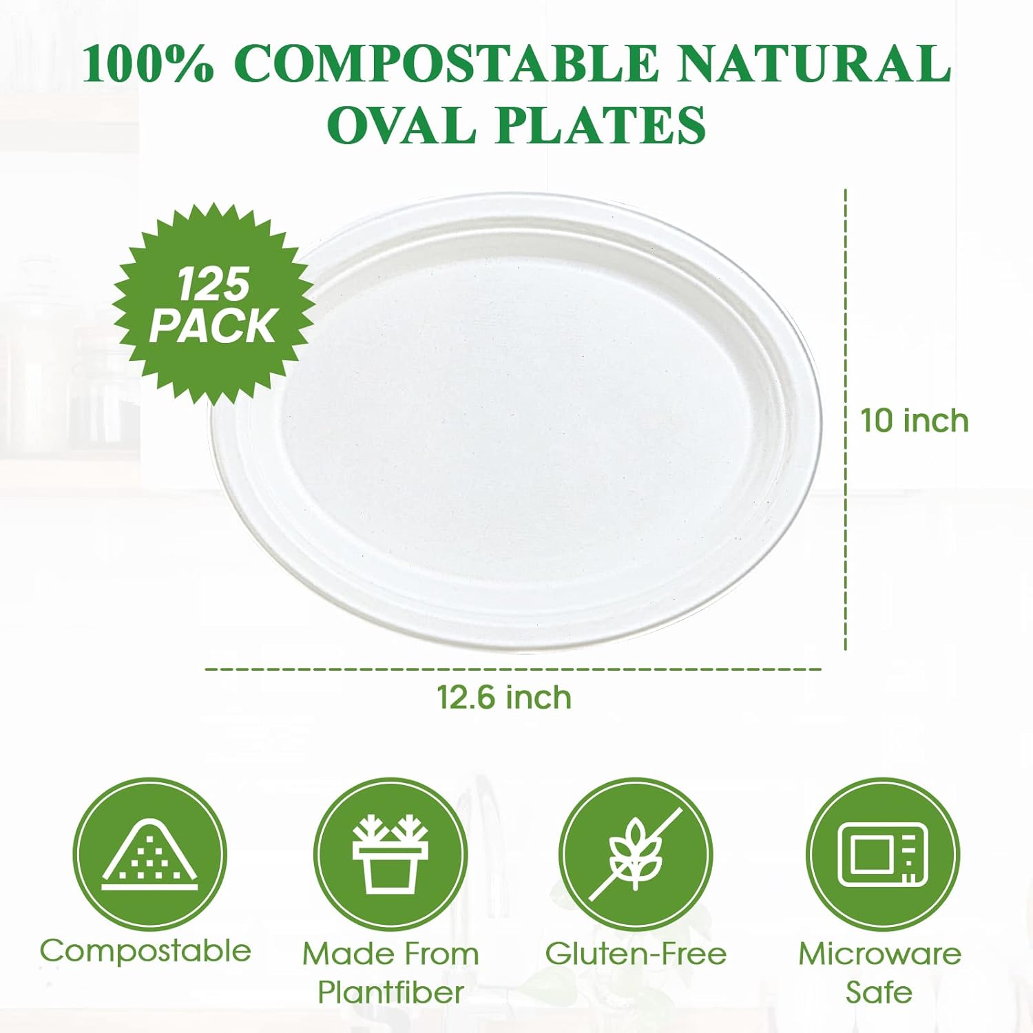 Vplus 100% Compostable Oval Paper Plates 12 inch 125 Pack Super Strong Disposable Paper Plates Bagasse Natural Biodegradable Eco-Friendly Sugarcane for BBQ, Party, Dinner, and Picnic - Image 6