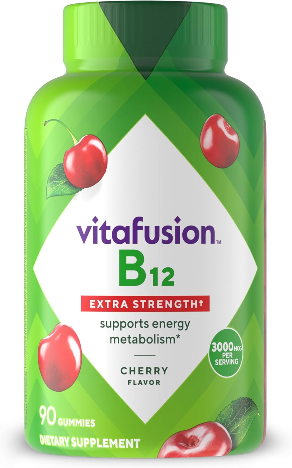 vitafusion Extra Strength Vitamin B12 Gummies, Supports Energy Metabolism and Nervous System Health Support, Gummy Vitamin Supplement for Women and Men, Cherry Flavor, 45 Day Supply, 90 Count - Image 2