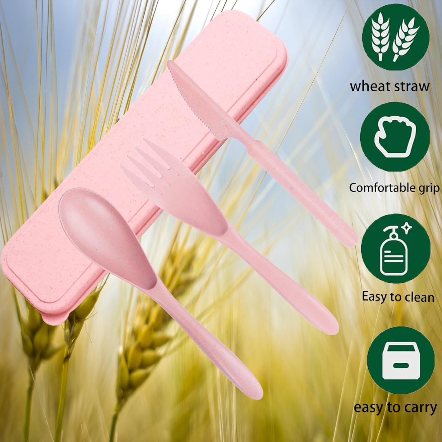 Reusable Travel Utensil Set, Plastic Fork Spoon Knife with Case, BPA-Free Portable Cutlery for Camping, Picnic & Office (Pink) - Image 3