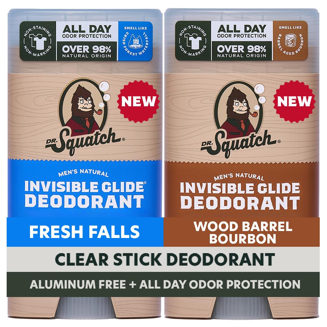 Dr. Squatch Invisible Glide Natural Men’s Deodorant – Smooth Glide, No Stains – Aluminum Free Deodorant Men – Safe for Sensitive Skin – Fresh Falls + Wood Barrel Bourbon – 2.65oz (2-Pack) - Image 2