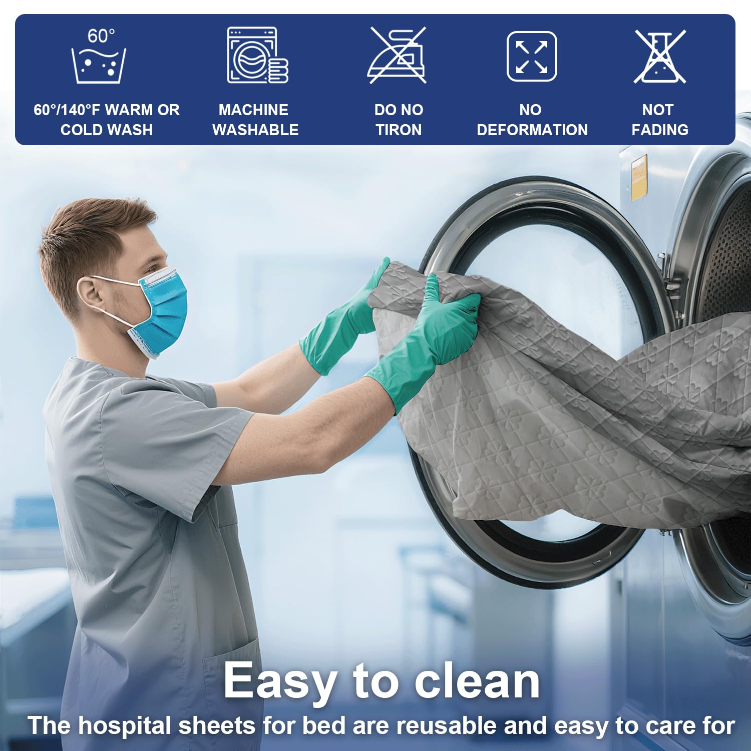 1 Pack Hospital Bed Sheets with Elastic All Around for a Perfect Fit, Waterproof Sheets for Hospital Bed at Home, Reusable and Machine Washable, 36" x 84" x 14" (Floral-Grey) - Image 10