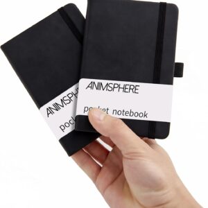 2Pack Pocket Notebook Small Notebook Journal Notebook 4 inches x 5.7 inches 200 Pages Leather Cover With Pen Holder Page Marker Ribbons(Black)