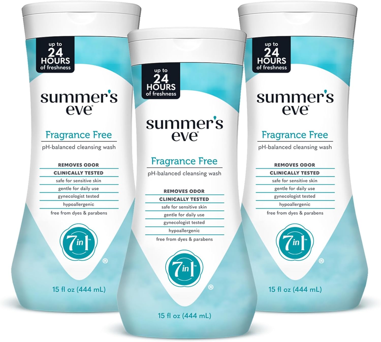 Summer's Eve Fragrance Free All-Over Feminine Wash, Gentle pH-Balanced Body Wash for Women, Removes Vaginal Odor, 15 Fl Oz, Pack of 3 - Image 2