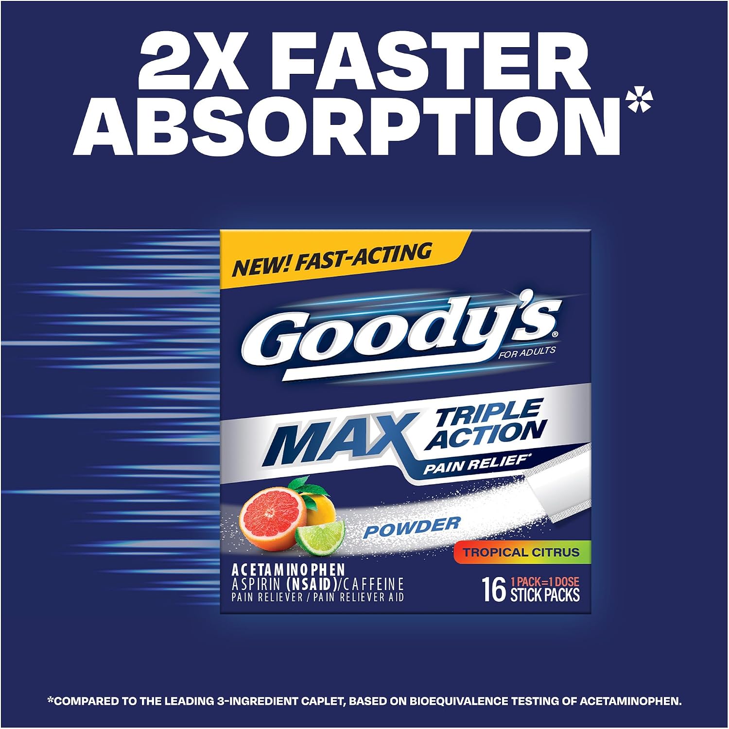 Goody’s Max Triple Action Pain Relief – Headache Relief Powder with Acetaminophen, Aspirin & Caffeine for Fast, Effective Relief of Tough Headaches, Tropical Citrus, 16 Count - Image 3