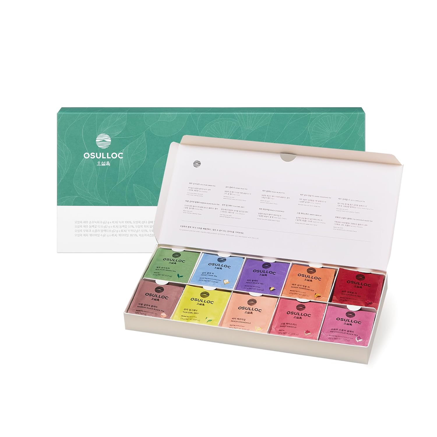 OSULLOC Premium Tea Collection (40 count, 10 flavors x 4 ea), Mothers Day Gifts, Self Care Sampler Gift Box Variety Pack, Premium Organic Pure & Blended Tea from Jeju - Image 2