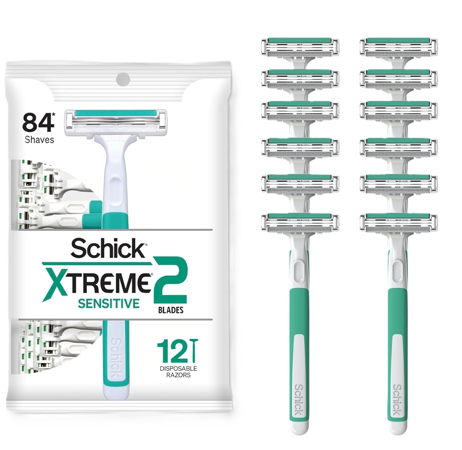 Schick Xtreme 2 Blade Sensitive Skin Disposable Razor For Men, Pack of 12 - Image 2