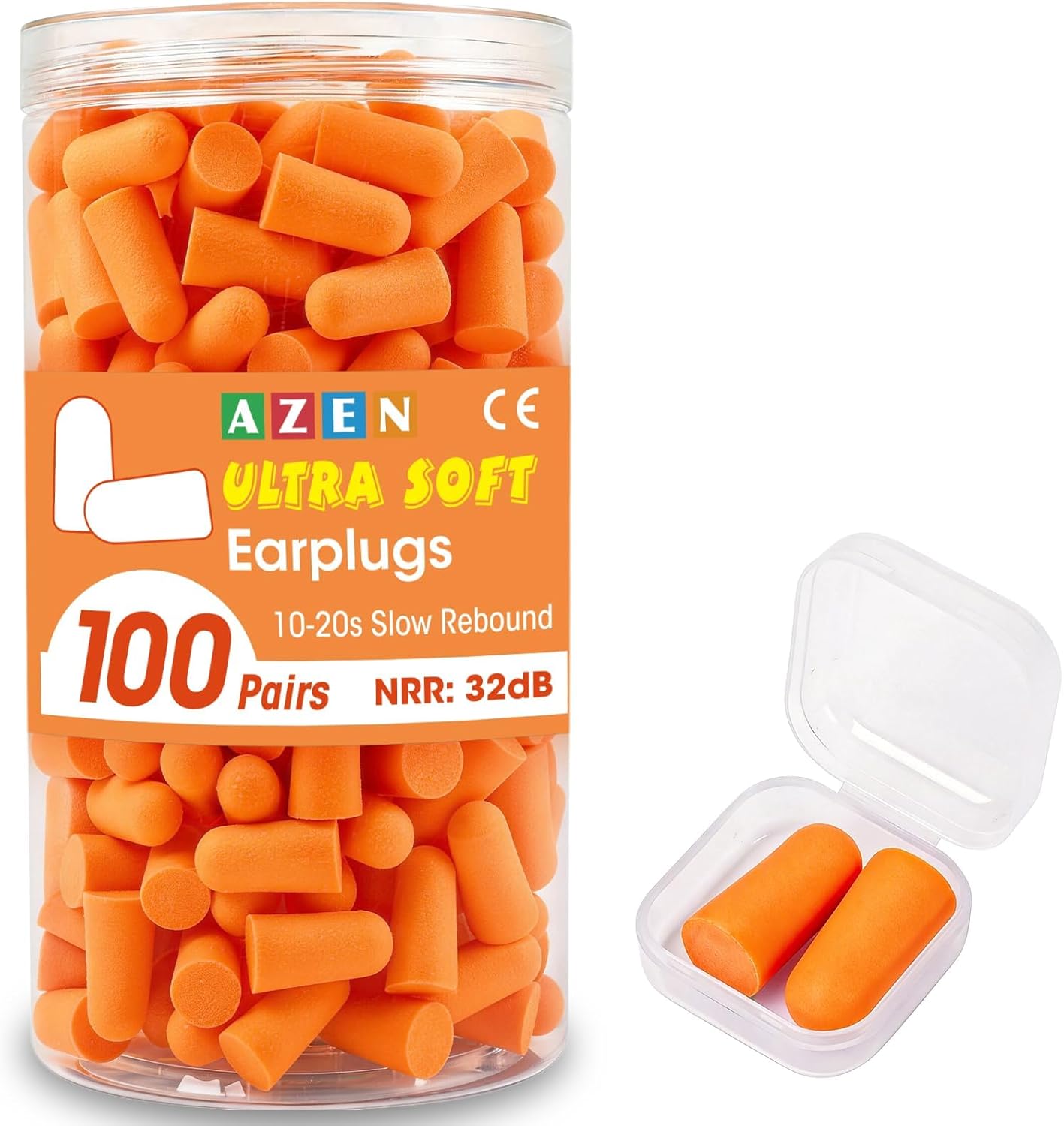 AZEN 100 Pairs Ear Plugs Bulk, NRR 32dB Soft Foam Ear Plugs for Sleeping Noise Cancelling, Earplugs for Concerts Shooting Swimming Noise Reduction (Orange) - Image 2