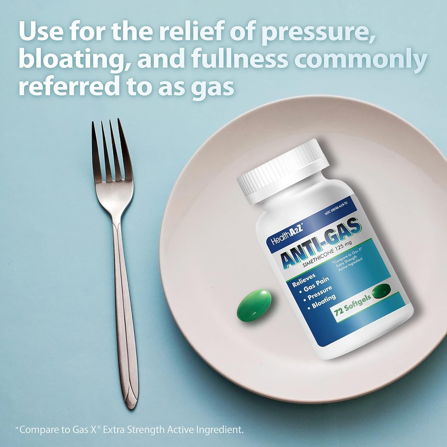 HealthA2Z® Gas Relief Simethicone | 125mg | Relieves from Stomach Discomfort and Gas | Anti Flatulence | Relieves Gas Fast and Bloating (72 Counts (Pack of 1)) - Image 7